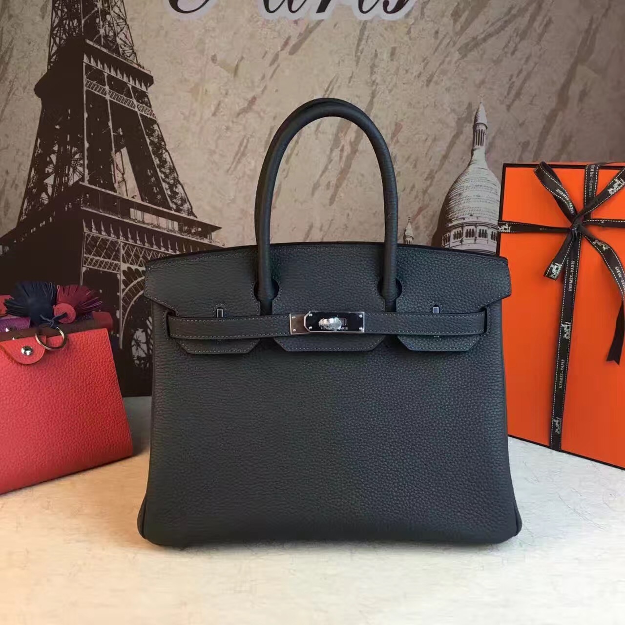 Hermes Birkin top leather black handbags