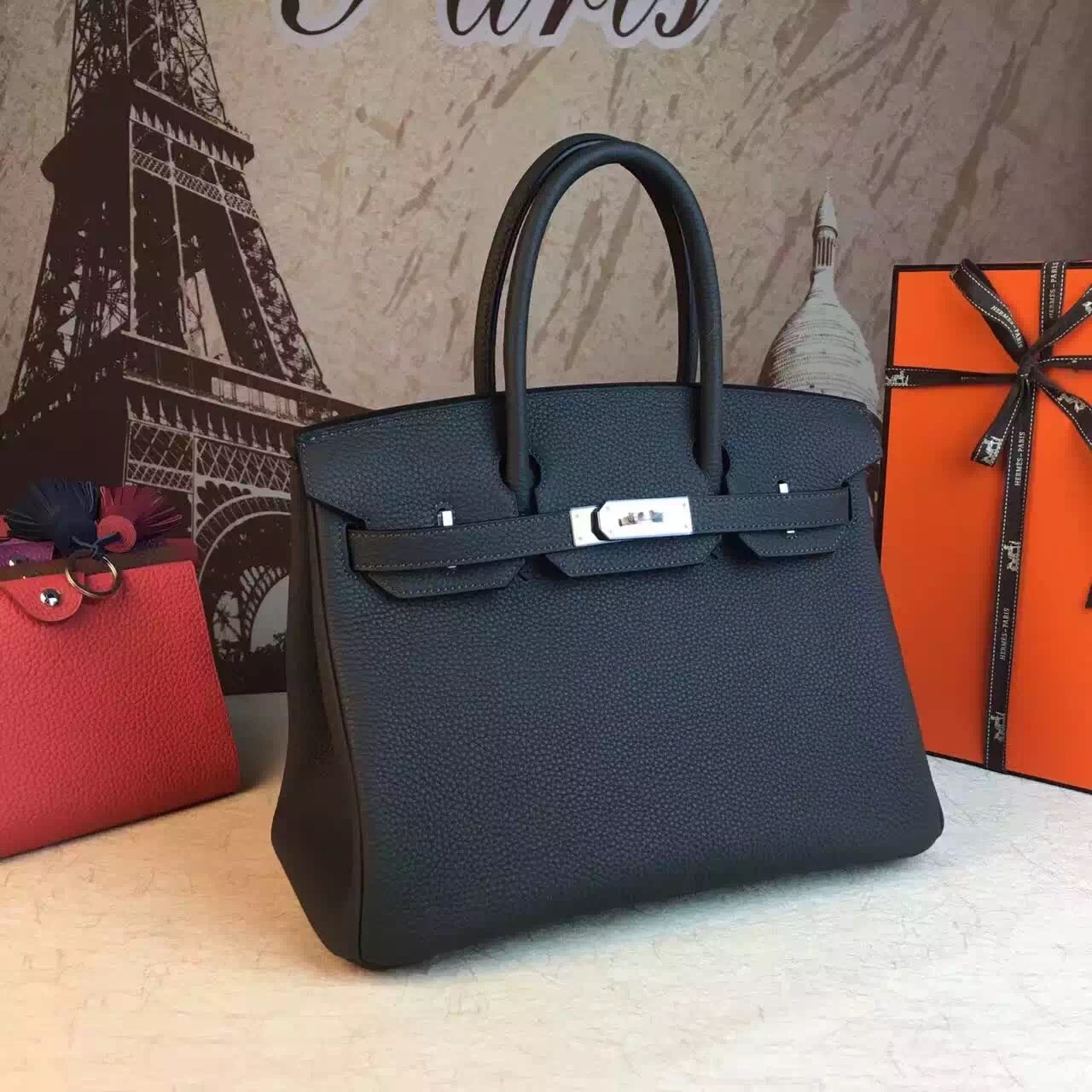 Hermes Birkin top leather black handbags