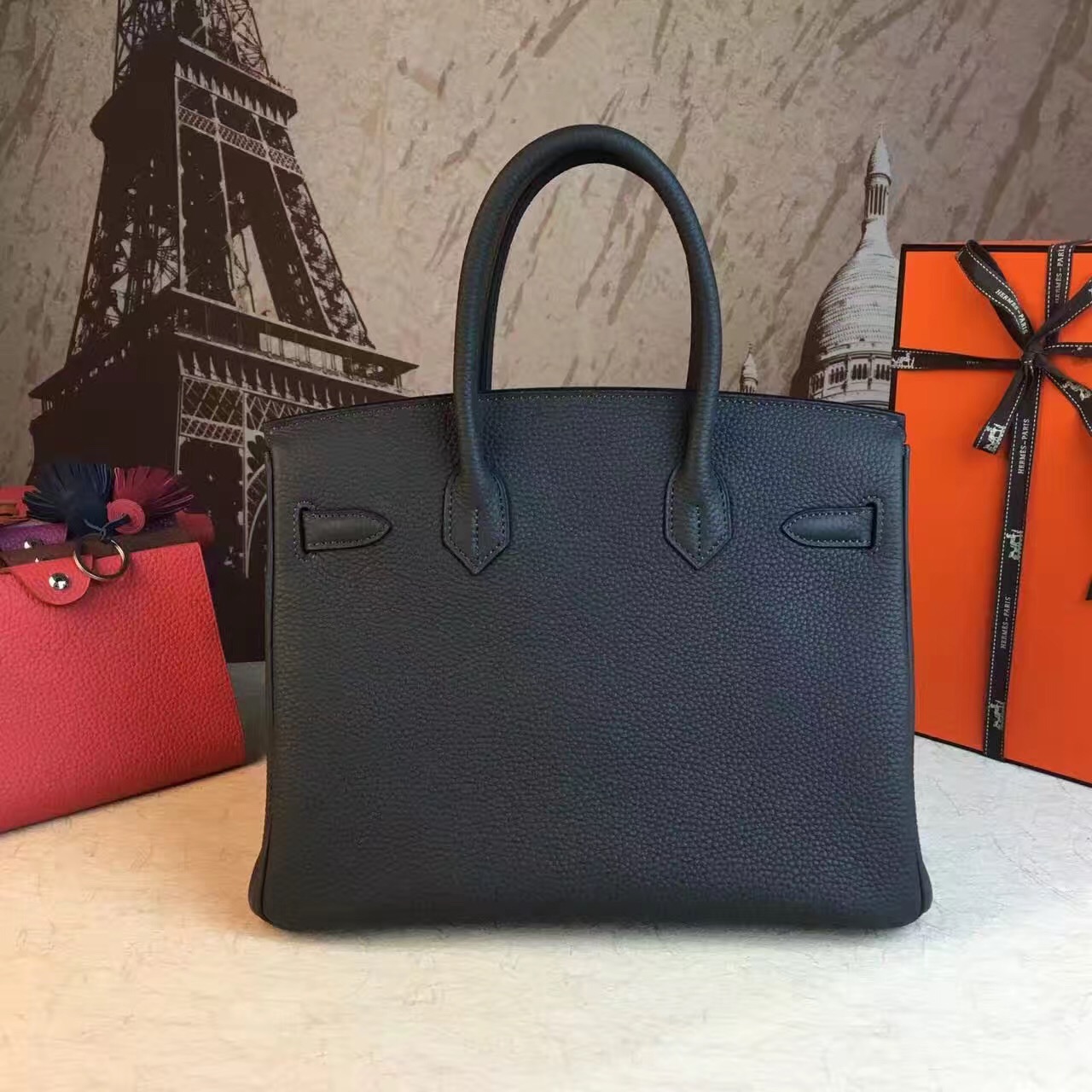 Hermes Birkin top leather black handbags