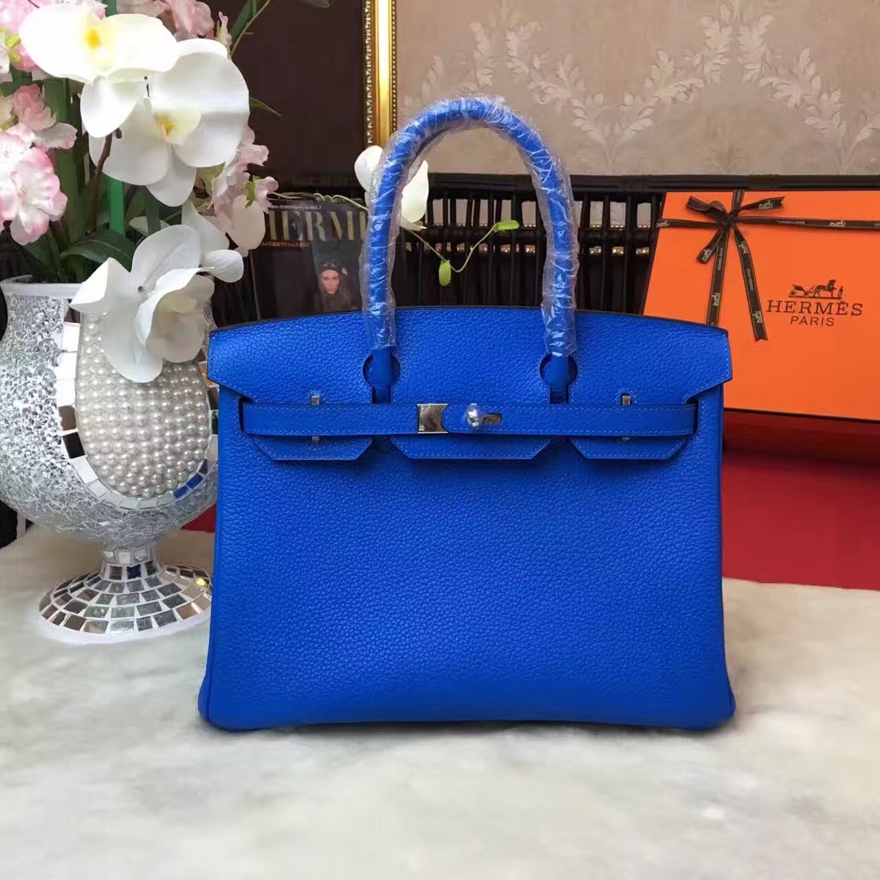 Hermes Birkin top leather blue handbags