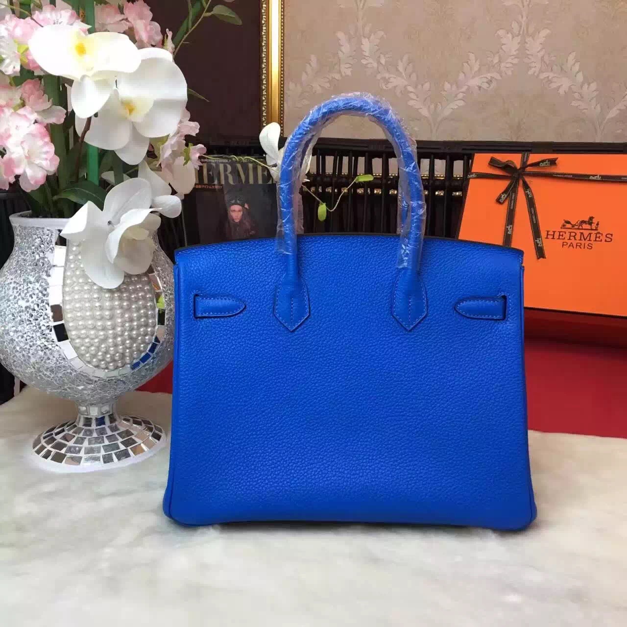 Hermes Birkin top leather blue handbags