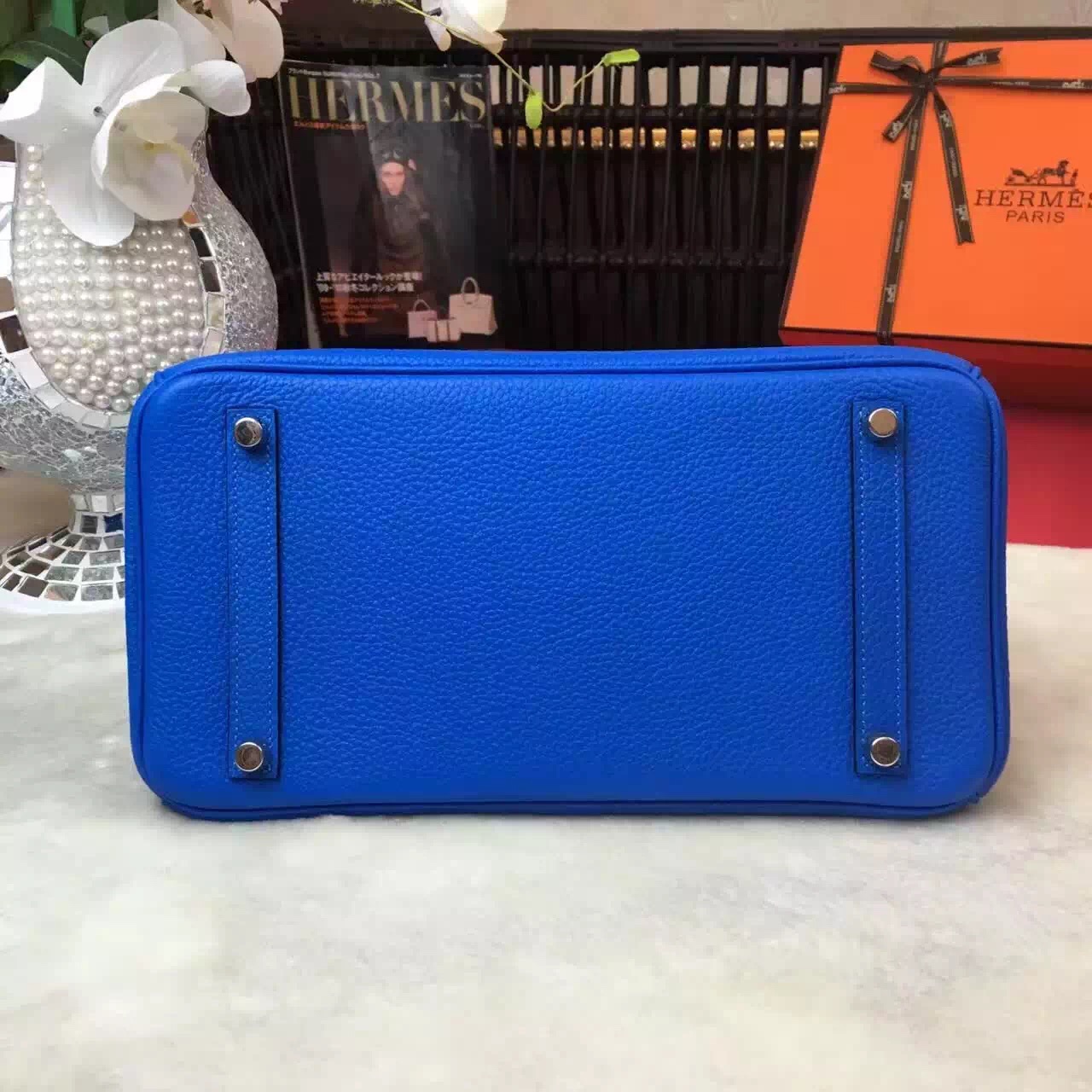 Hermes Birkin top leather blue handbags