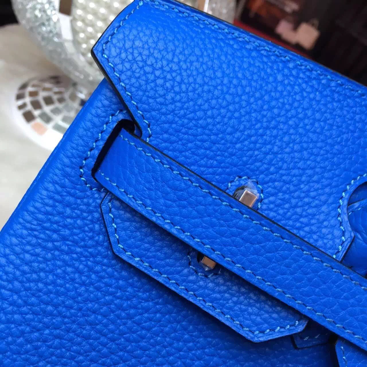 Hermes Birkin top leather blue handbags