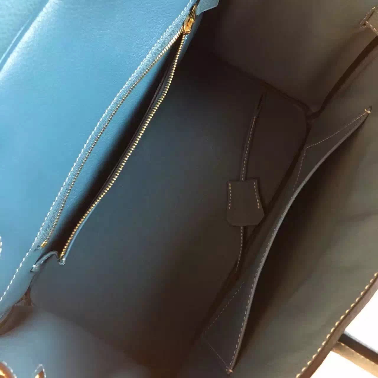 Hermes top leather Birkin light blue handbags