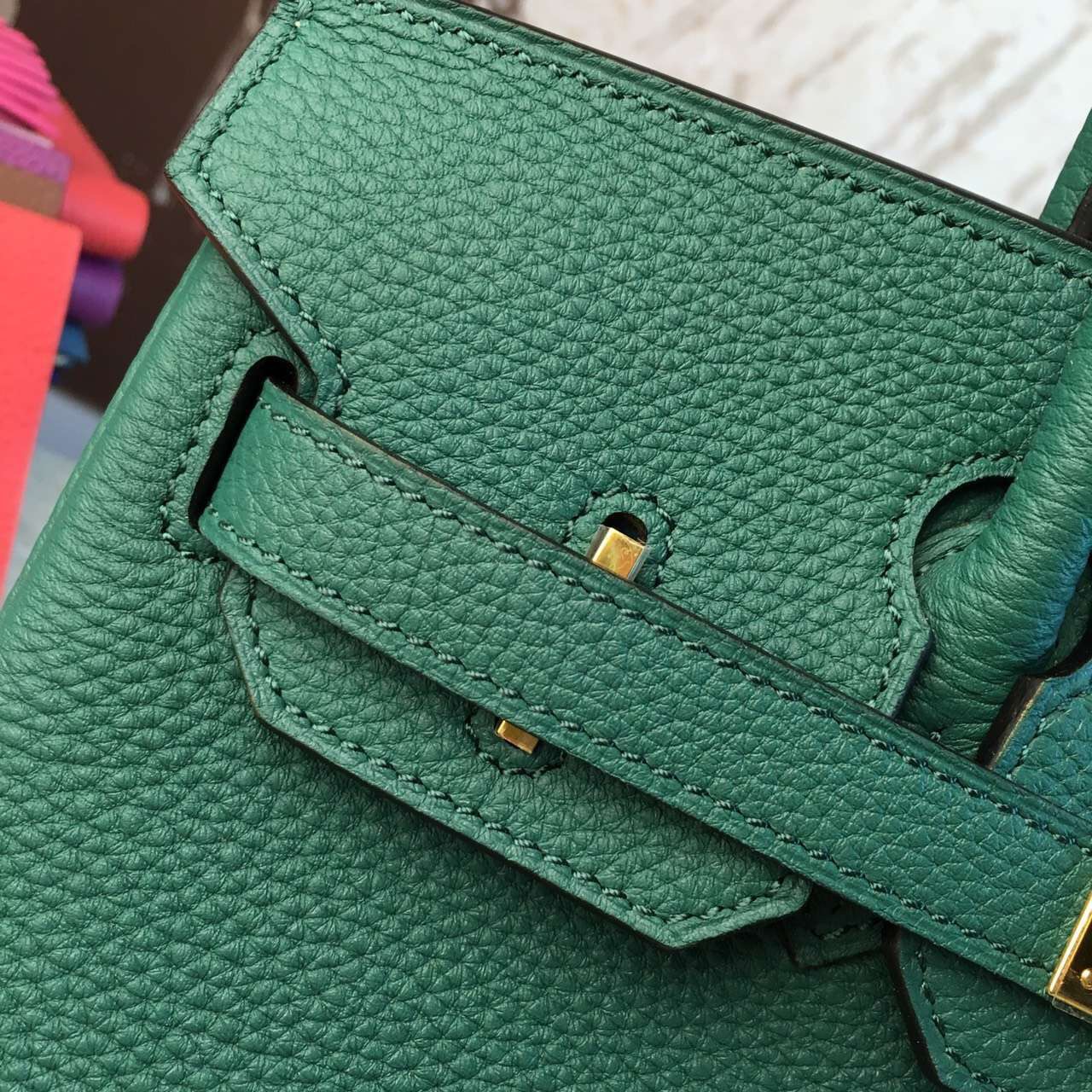 Hermes top leather green Birkin handbags