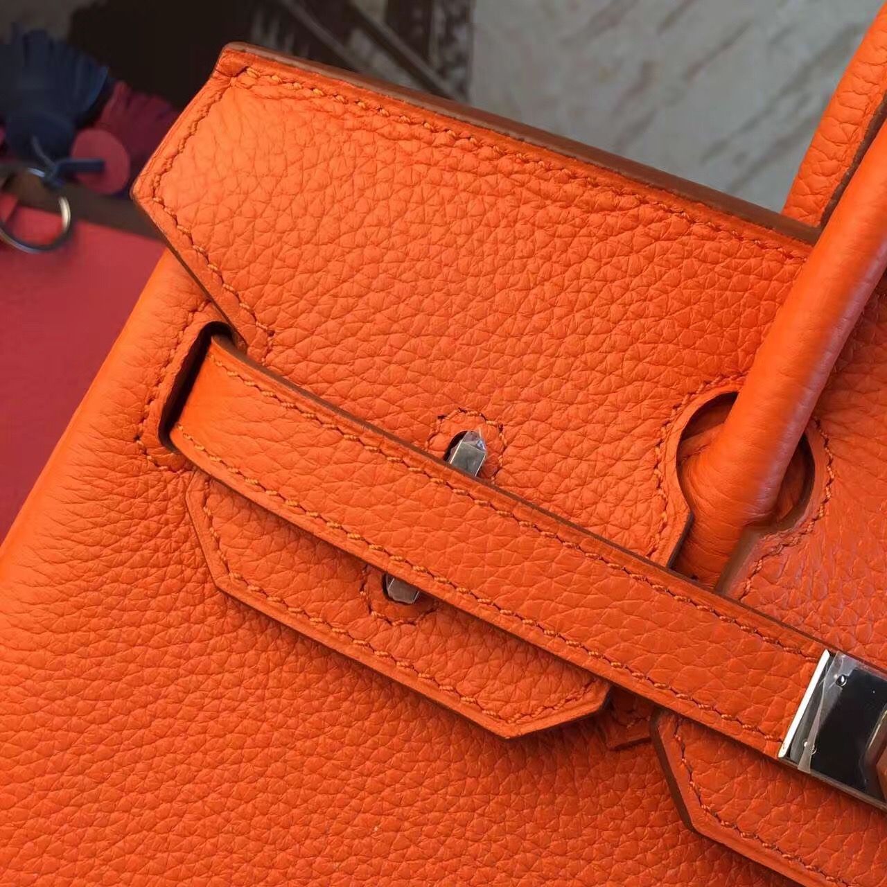 Hermes top leather orange Birkin handbags