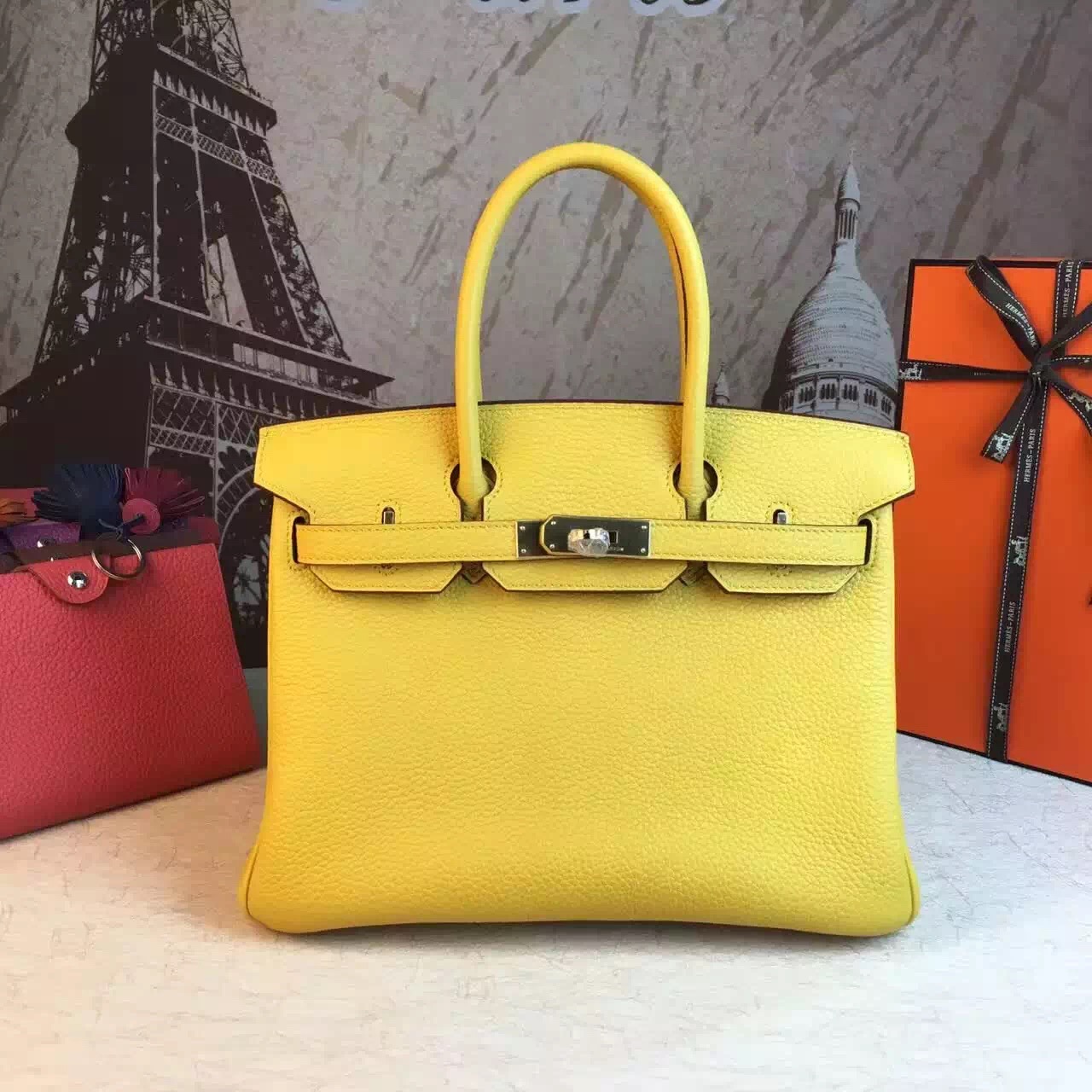 Hermes top leather yellow Birkin handbags