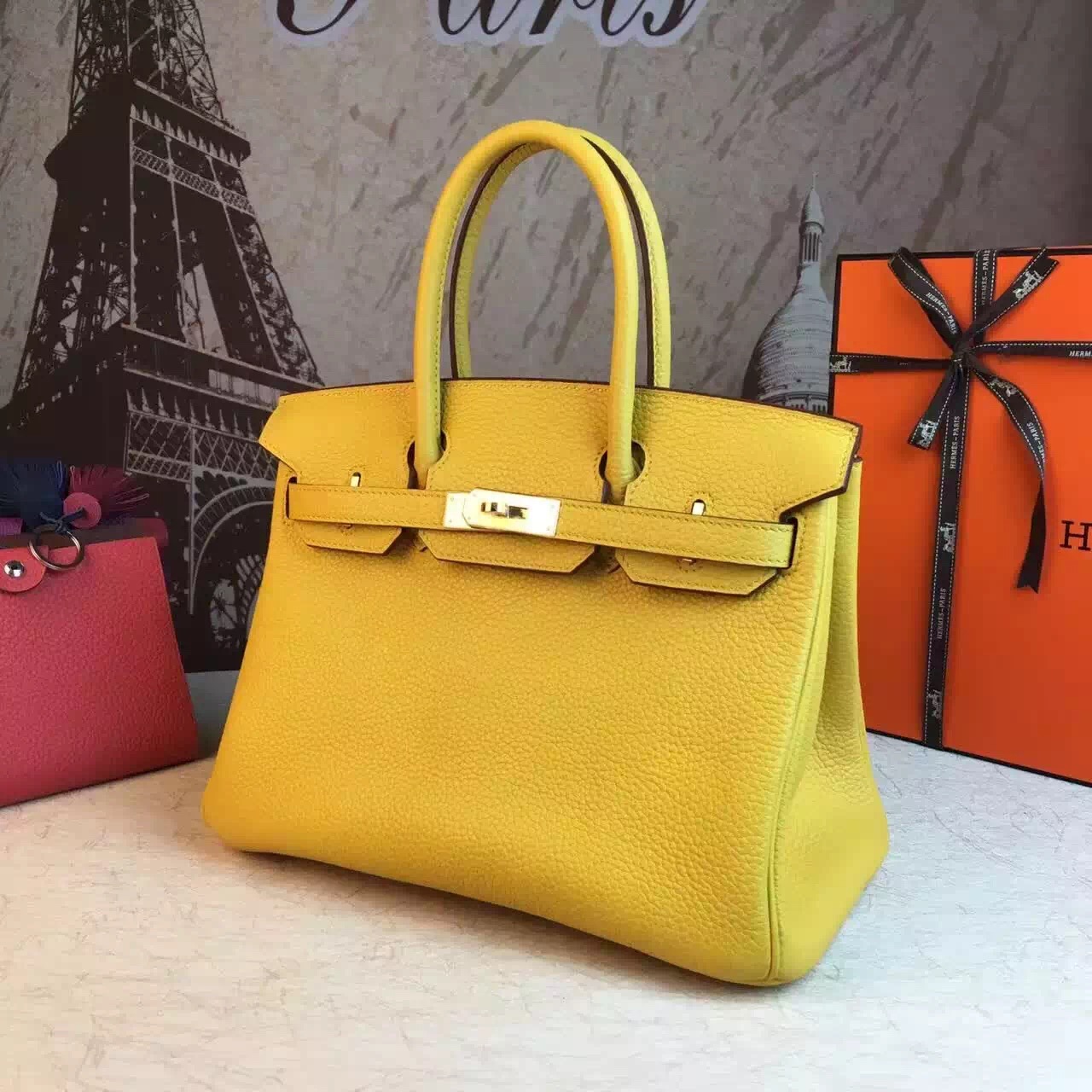 Hermes top leather yellow Birkin handbags