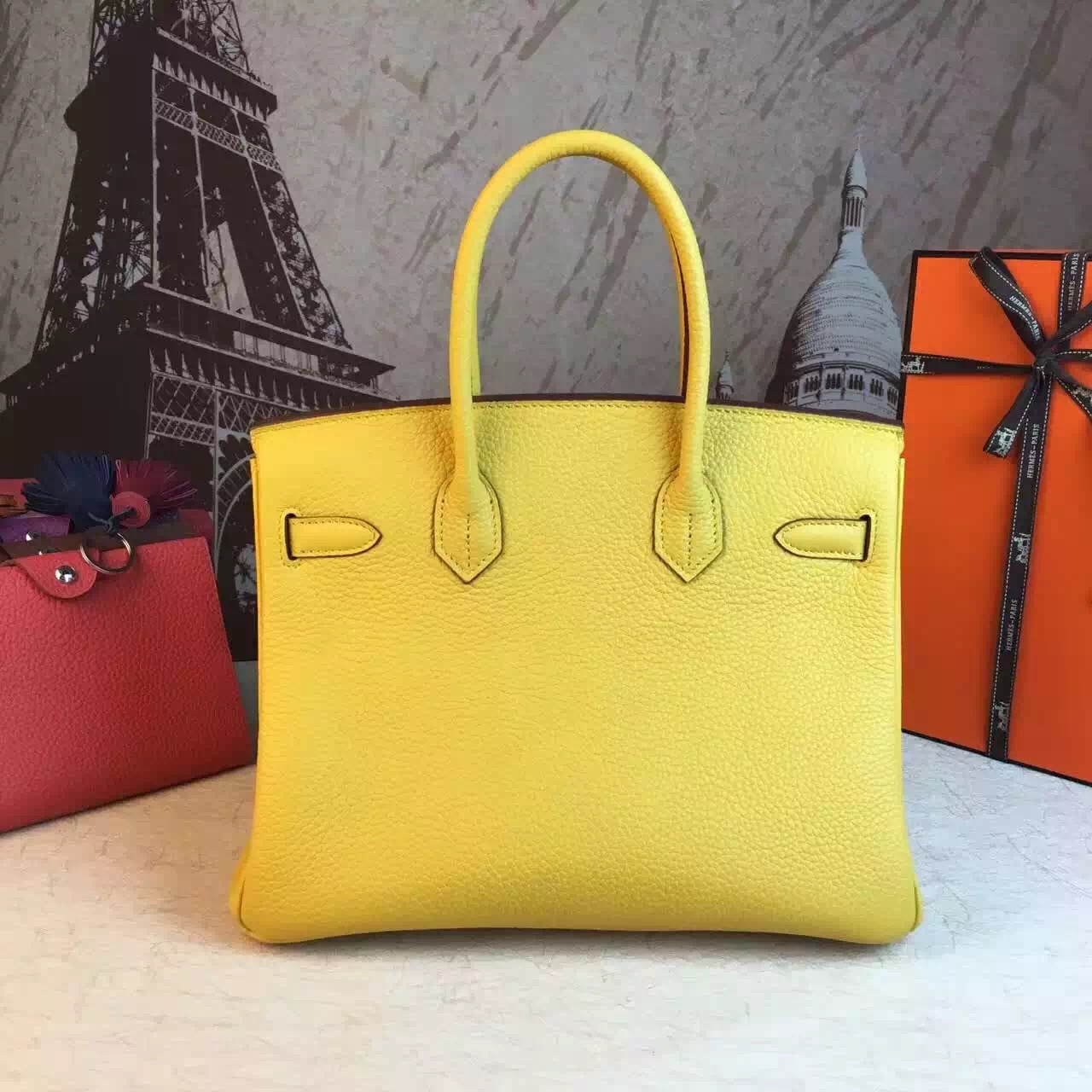 Hermes top leather yellow Birkin handbags