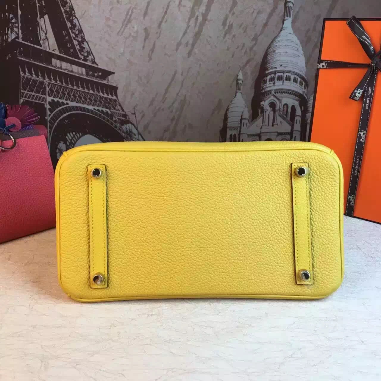 Hermes top leather yellow Birkin handbags