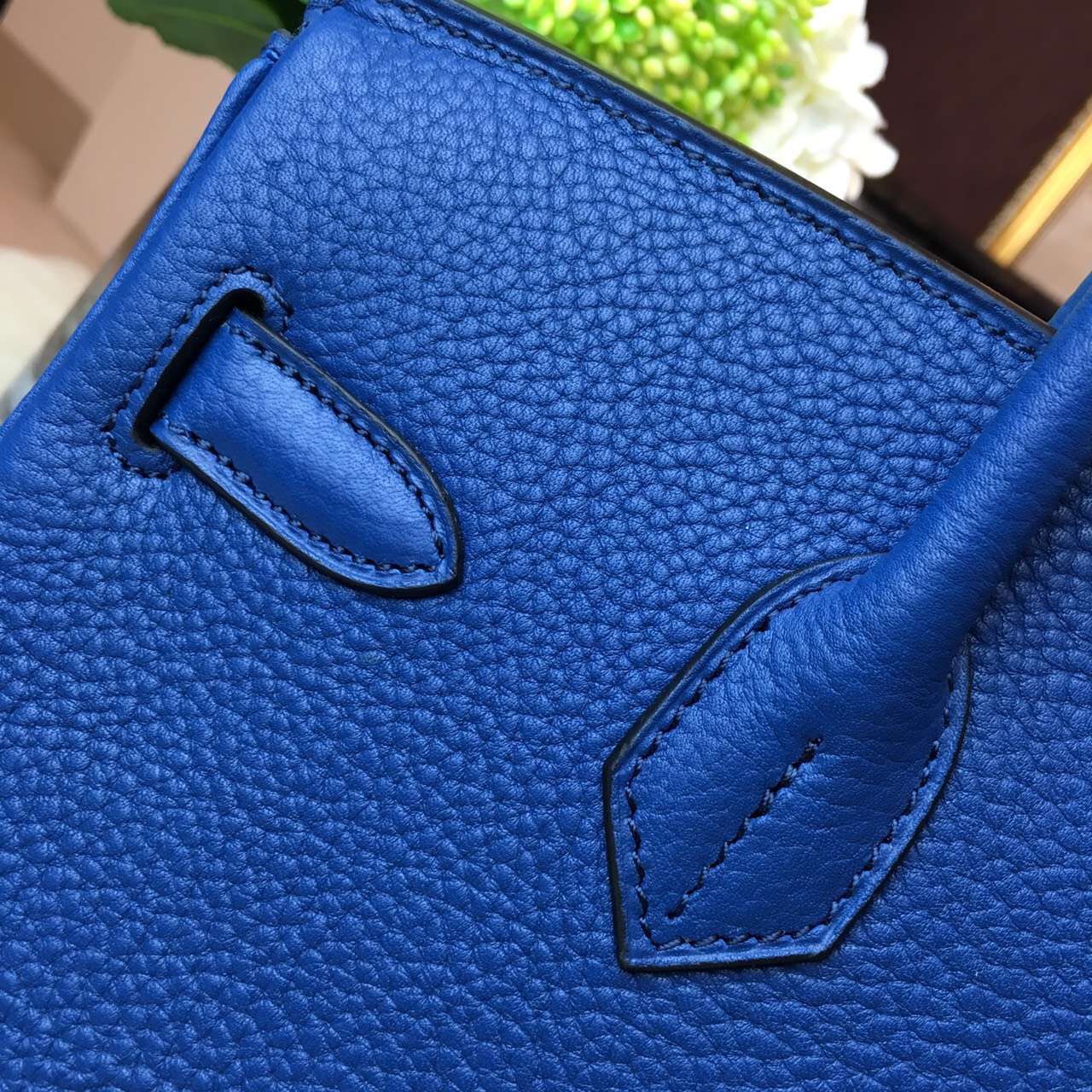 Hermes top leather navy Birkin handbags