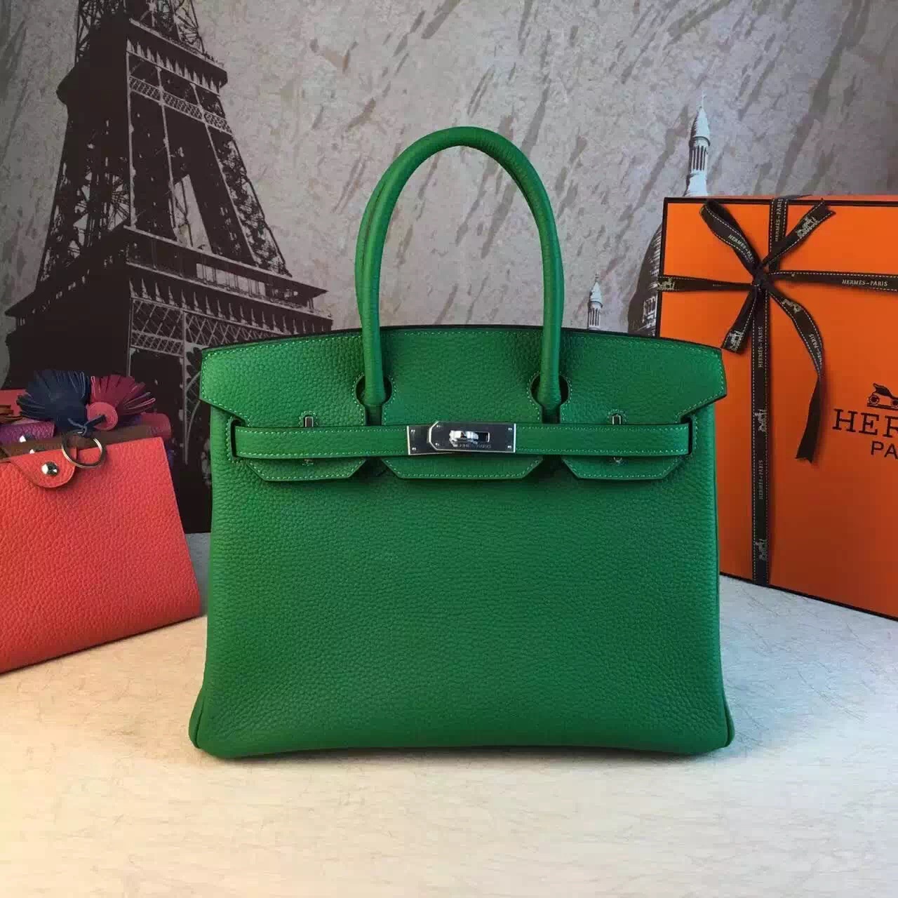 Hermes green top leather Birkin handbags