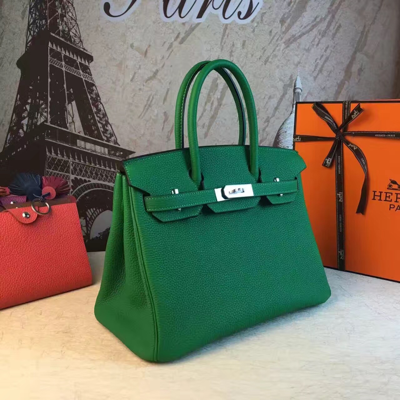 Hermes green top leather Birkin handbags