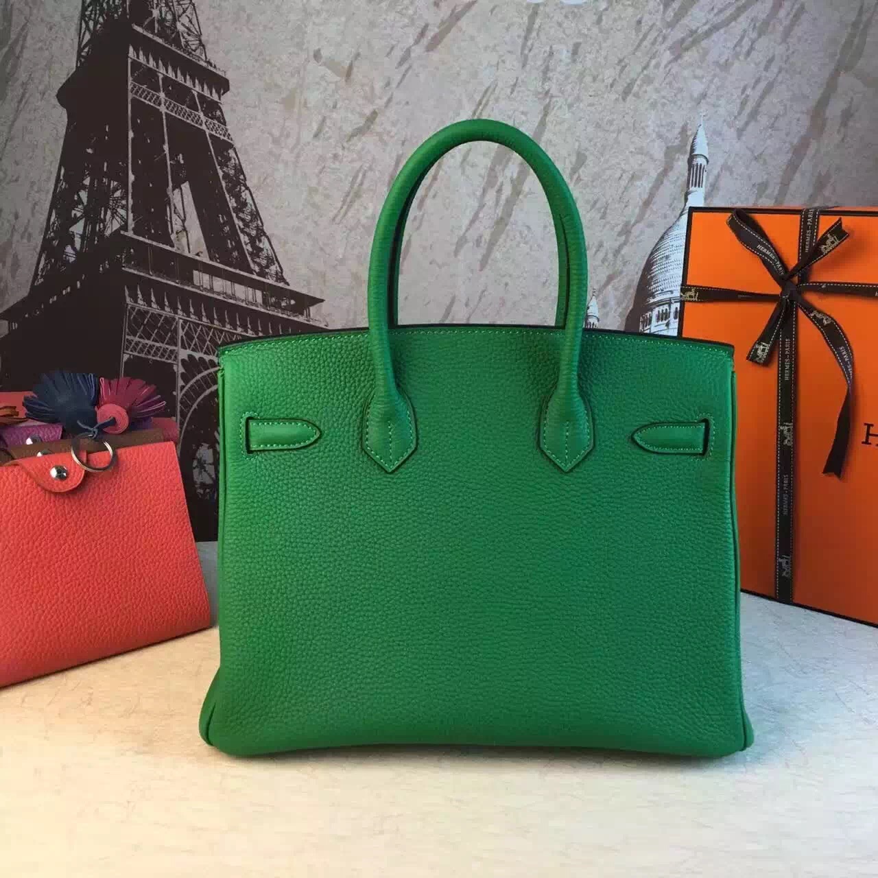 Hermes green top leather Birkin handbags