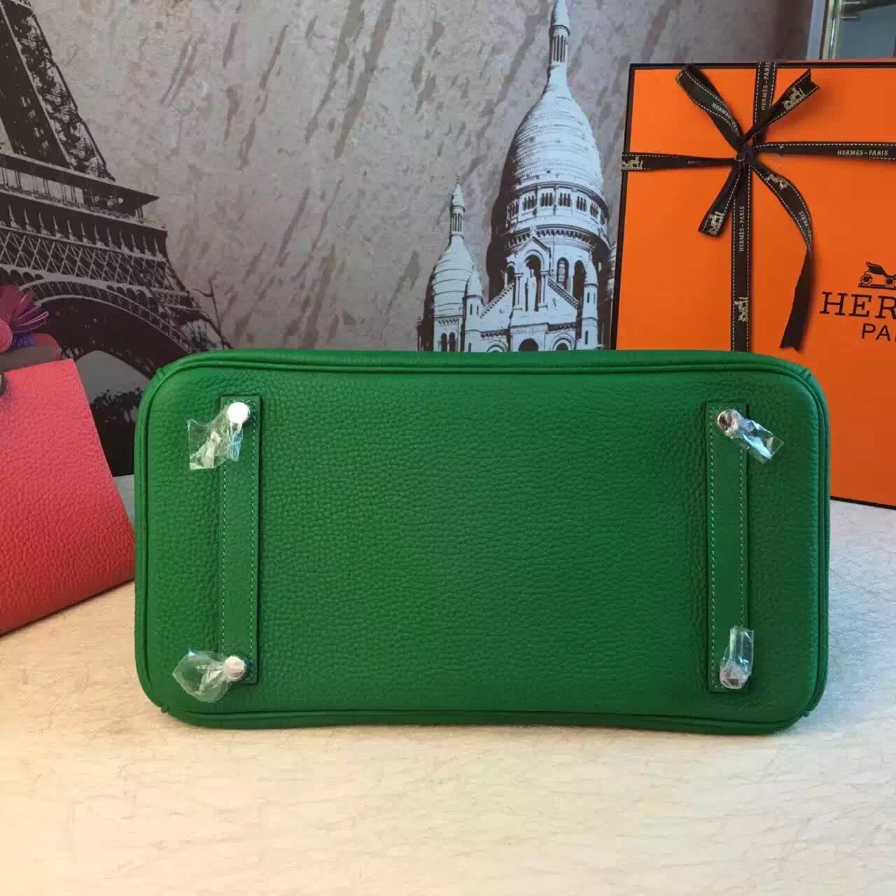 Hermes green top leather Birkin handbags