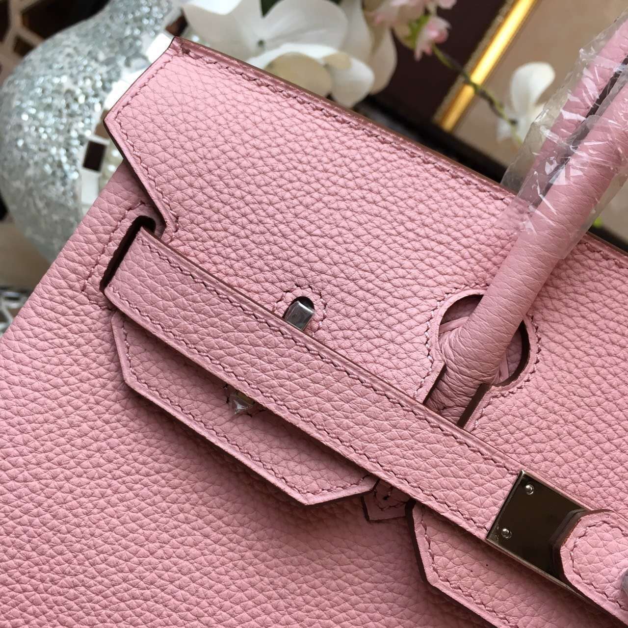 Hermes top leather pink Birkin handbags