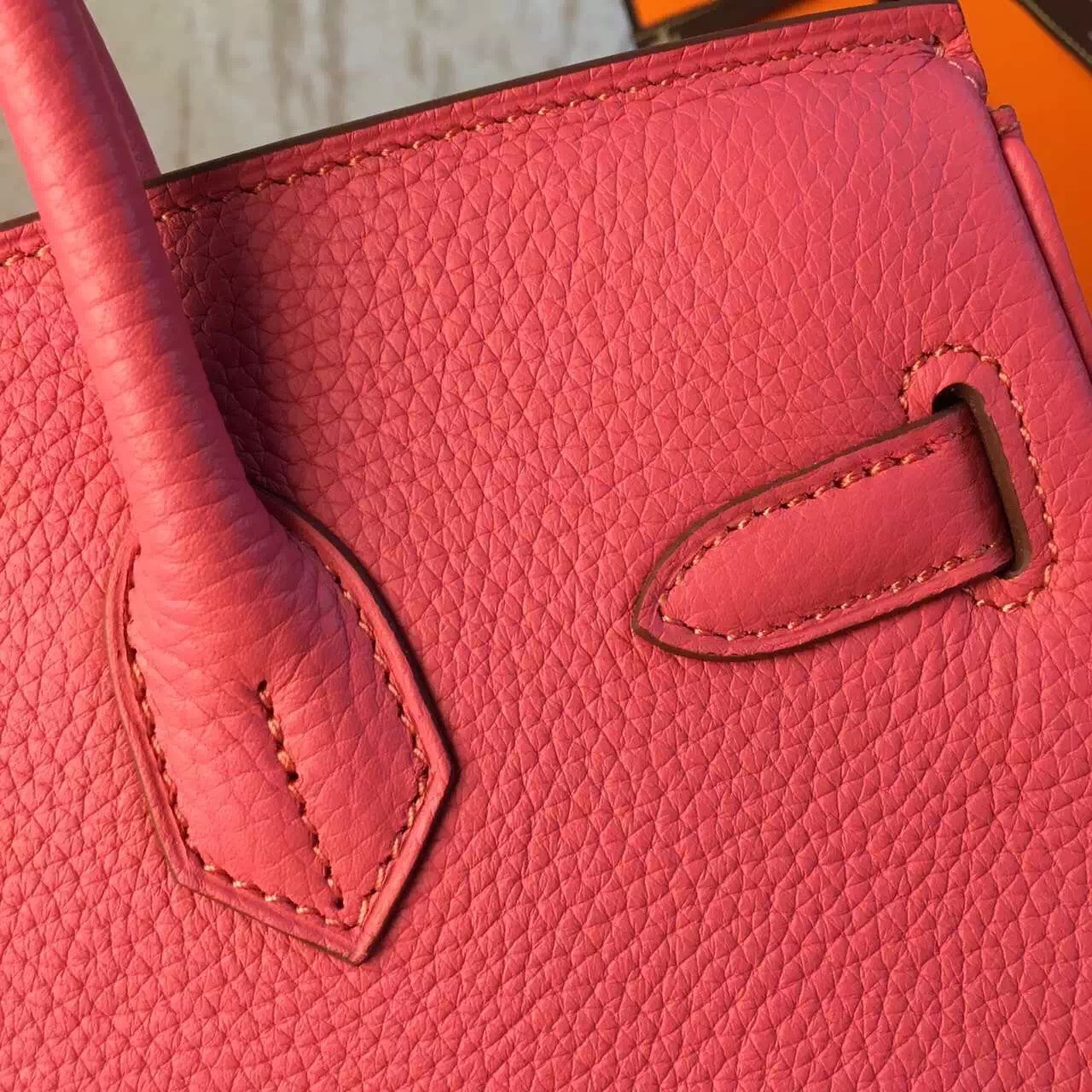 Hermes top leather Birkin rose red handbags