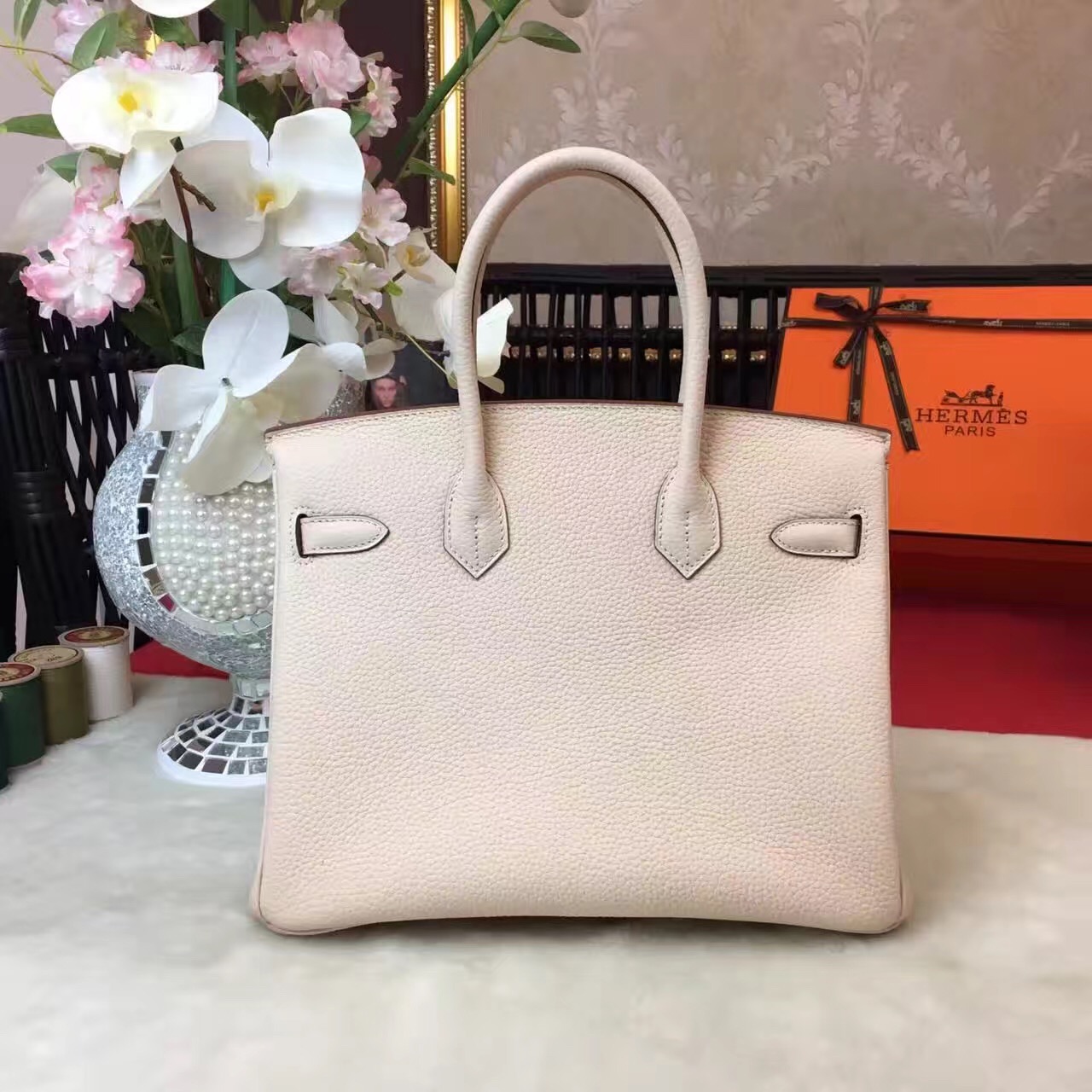 Hermes top leather cream Birkin handbags