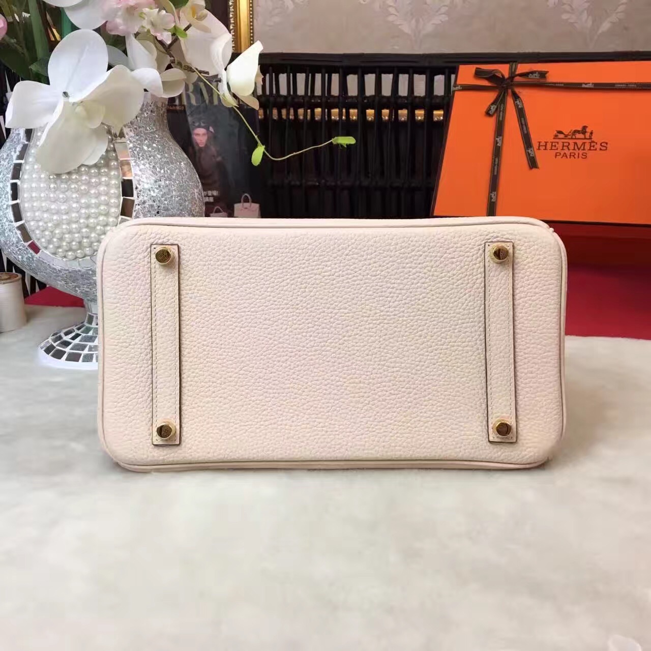 Hermes top leather cream Birkin handbags