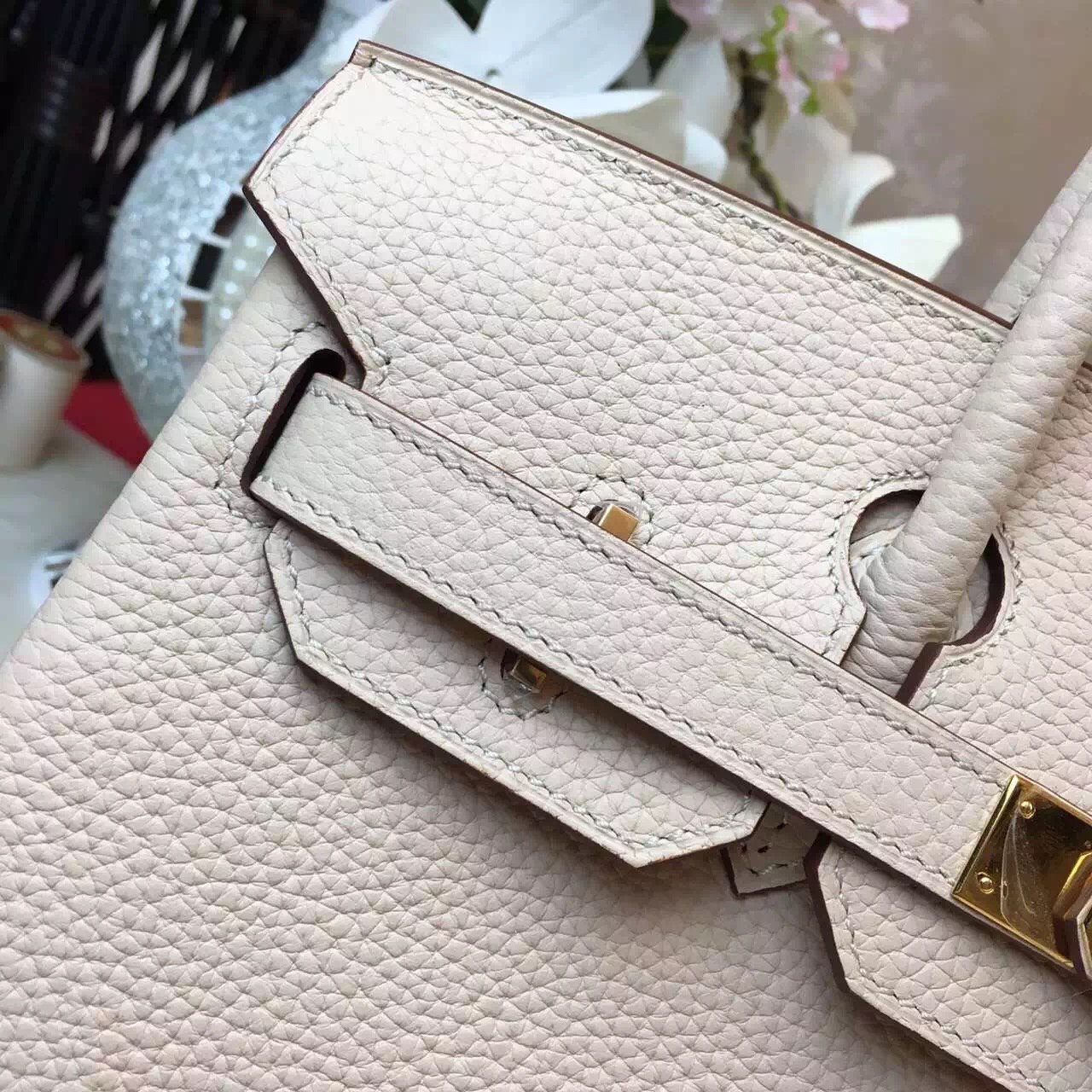 Hermes top leather cream Birkin handbags