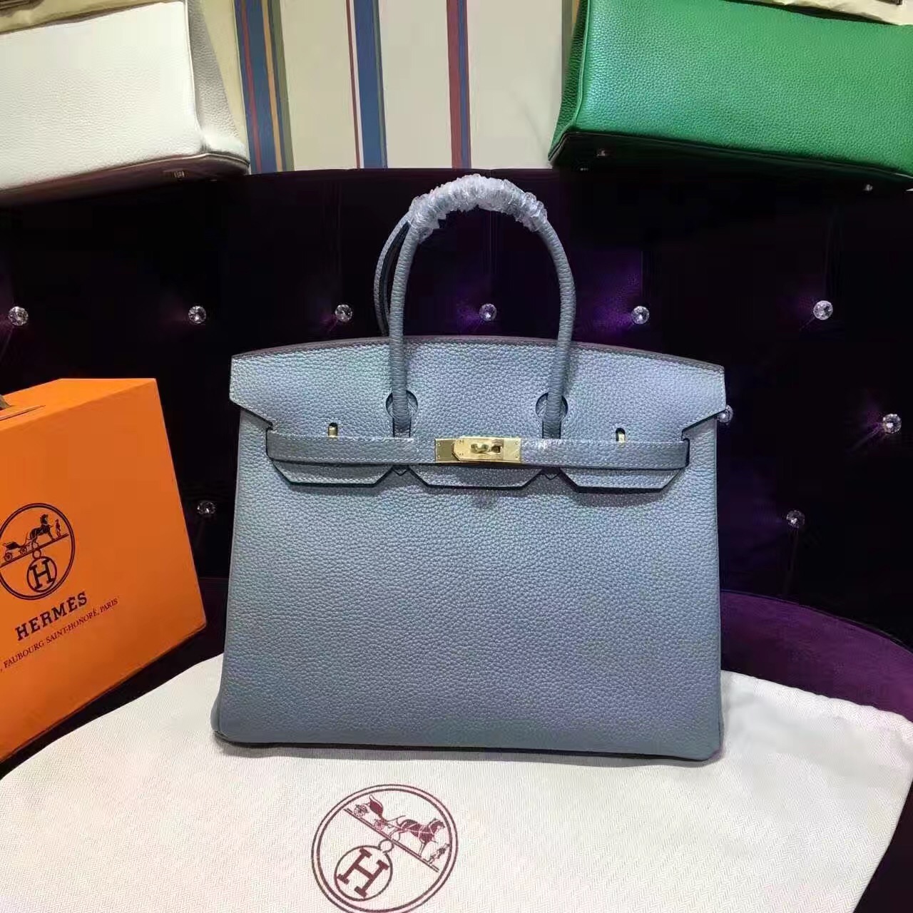 Hermes grain gray Birkin handbags