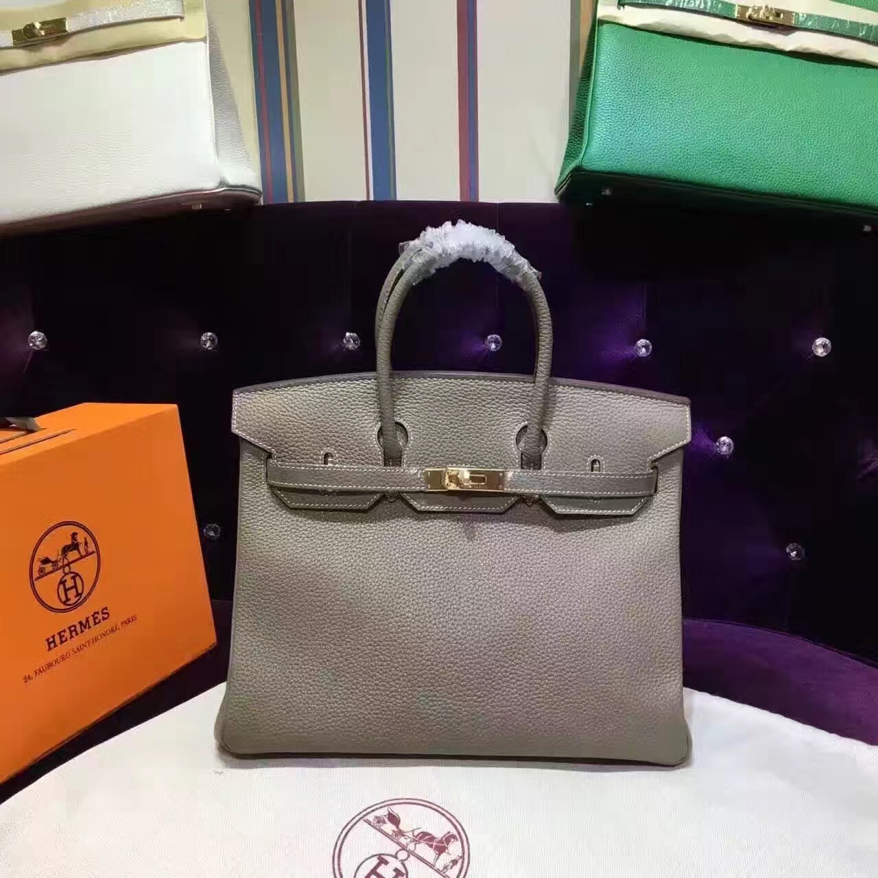 Hermes Birkin grain gray handbags