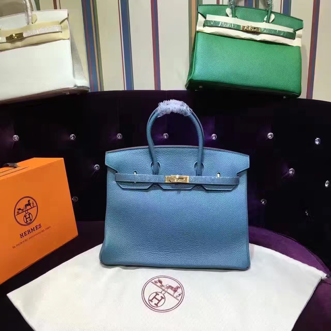 Hermes light blue Birkin handbags