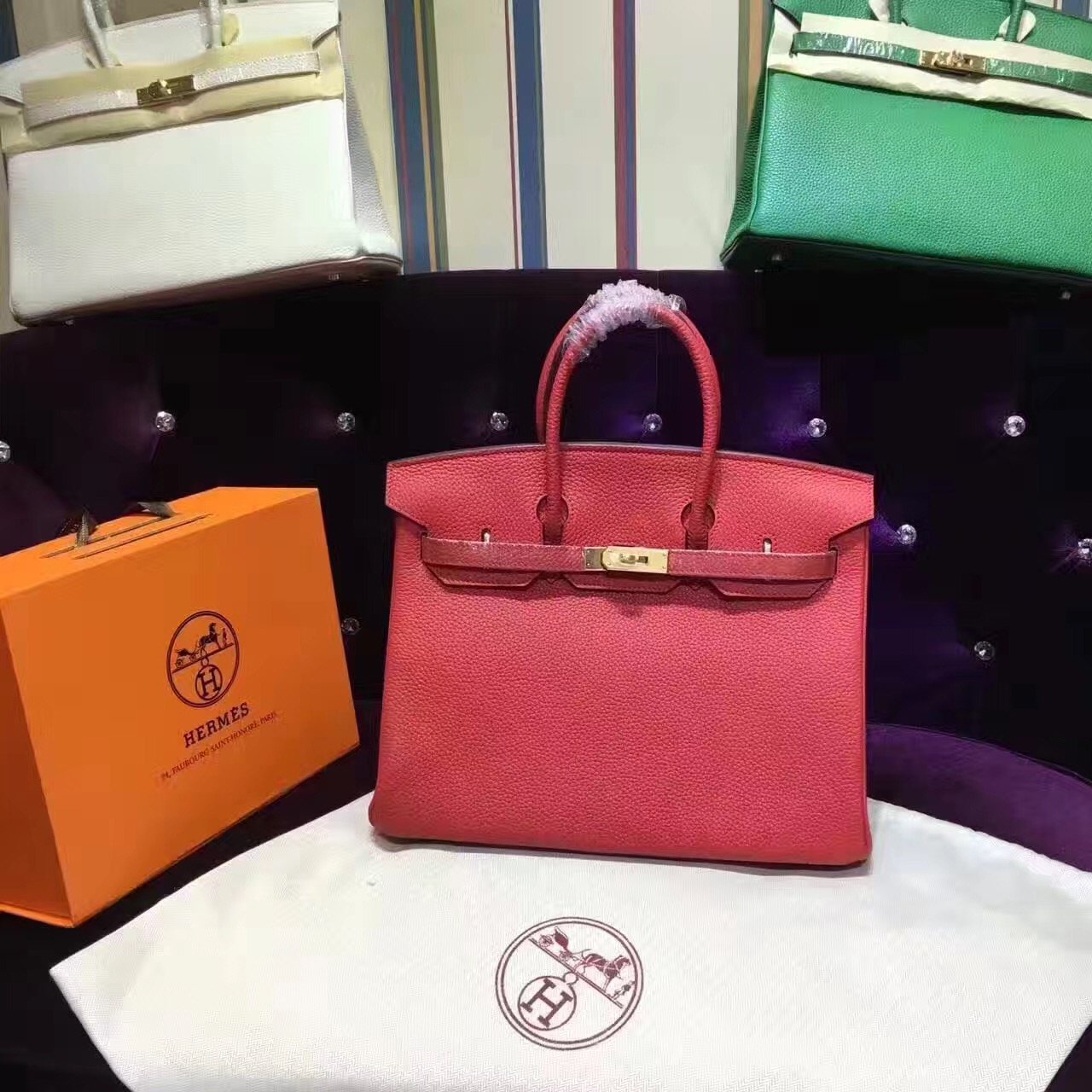 Hermes grain red Birkin handbags