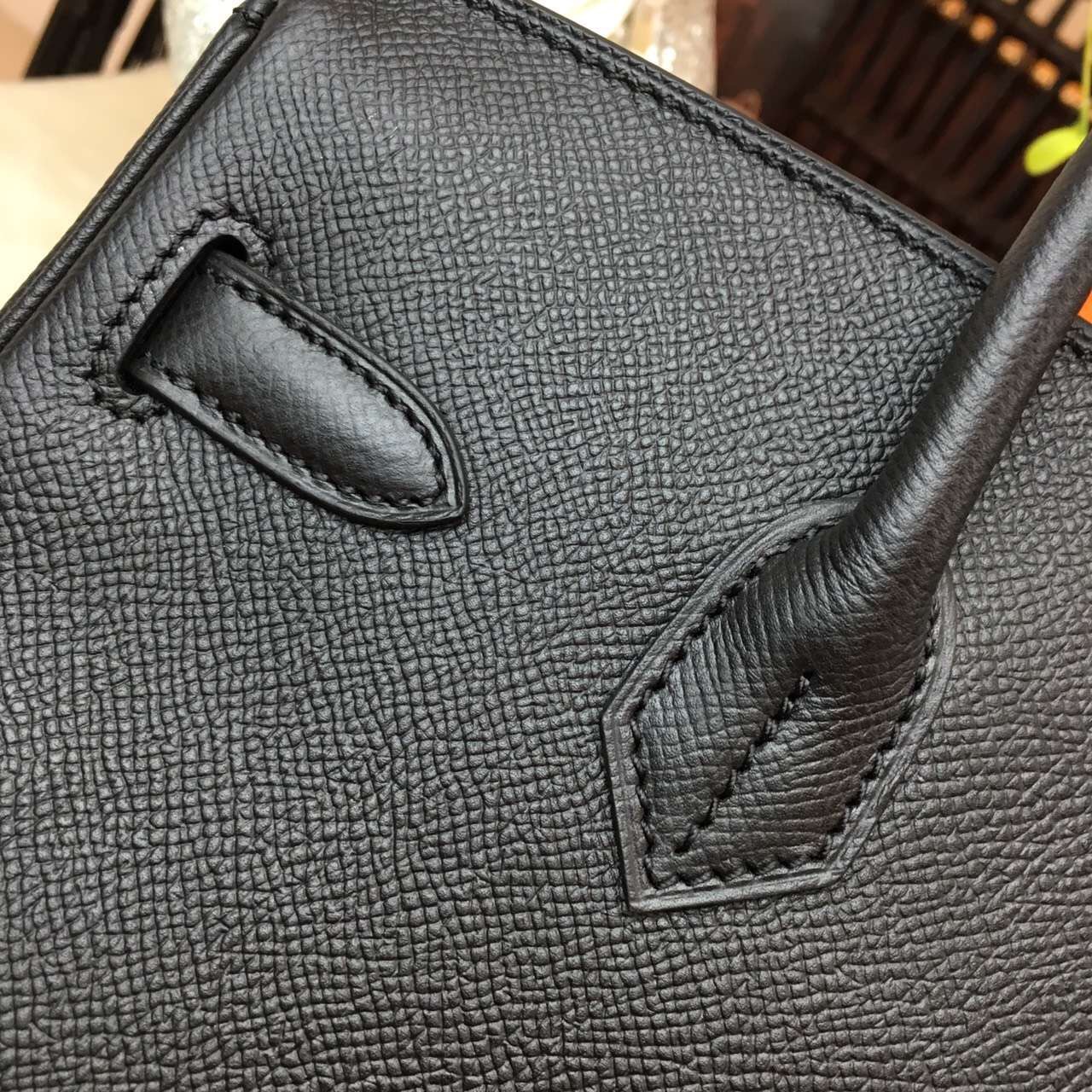 Hermes Epsom Birkin black top leather handbags