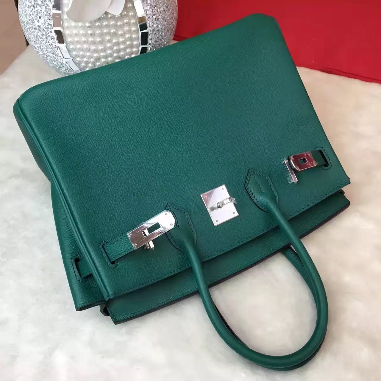 Hermes Epsom Birkin green top leather handbags