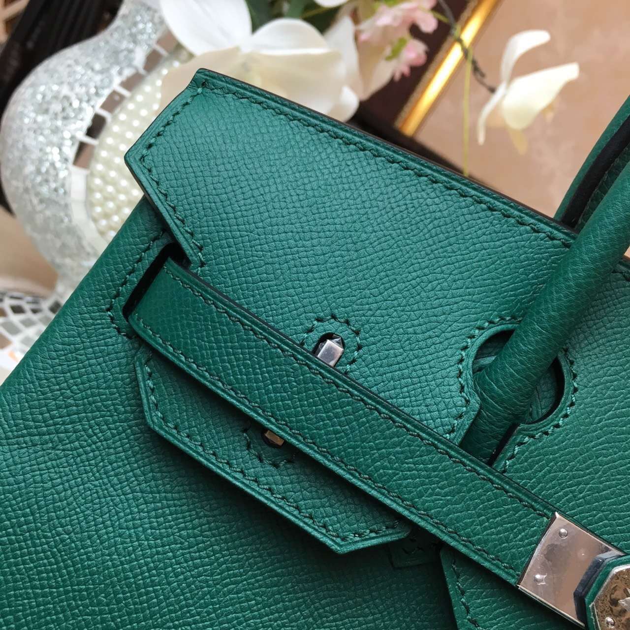 Hermes Epsom Birkin green top leather handbags