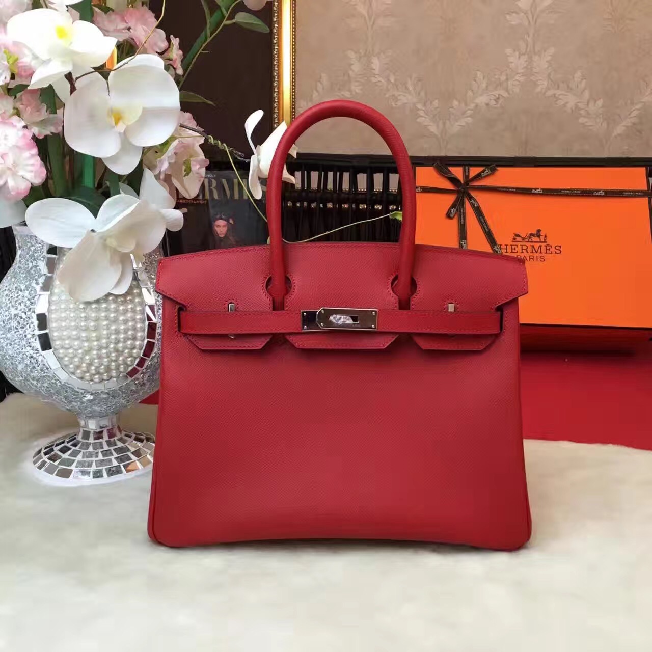 Hermes Epsom Birkin wine top leather handbags