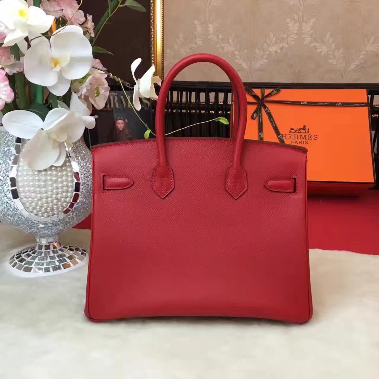 Hermes Epsom Birkin wine top leather handbags