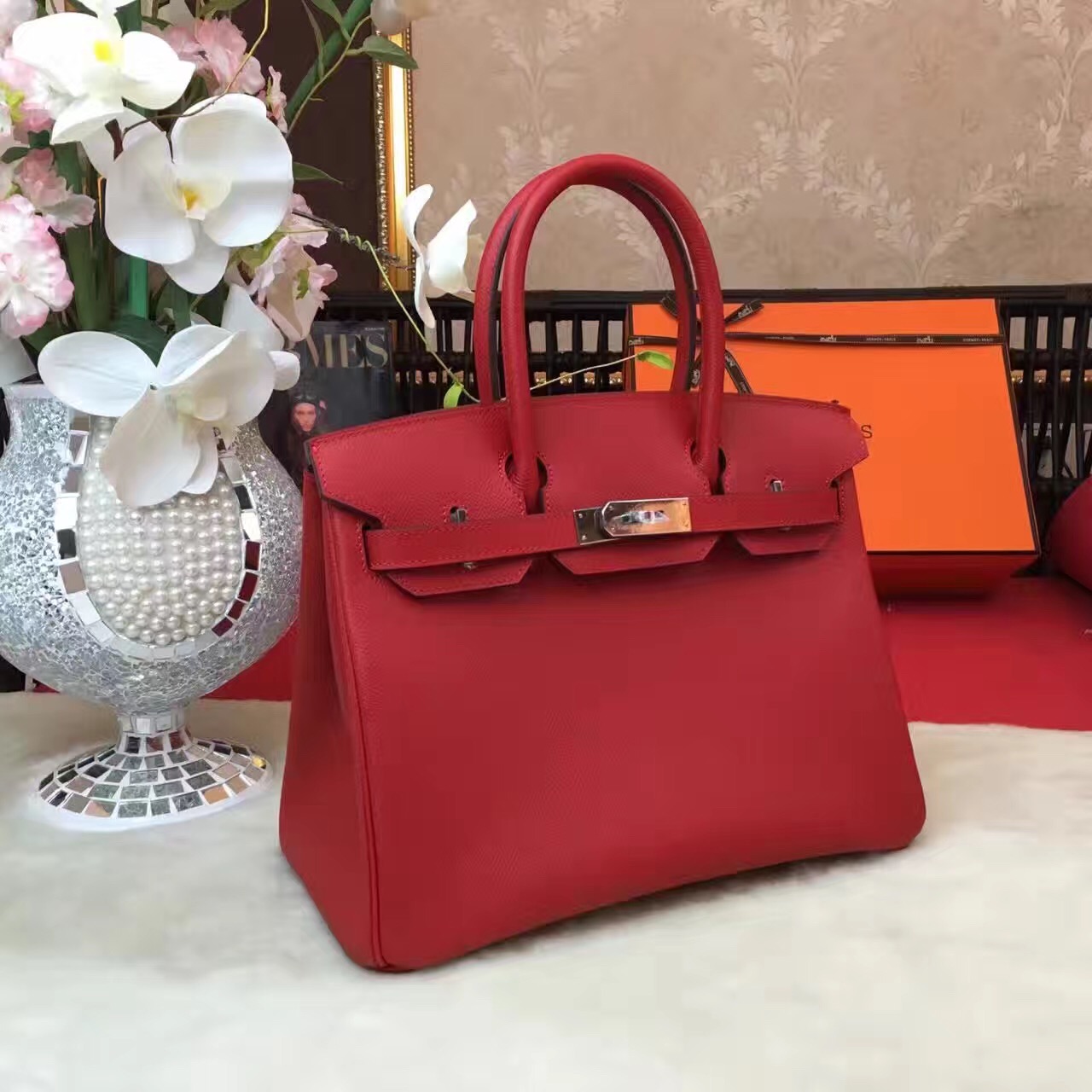 Hermes Epsom Birkin wine top leather handbags