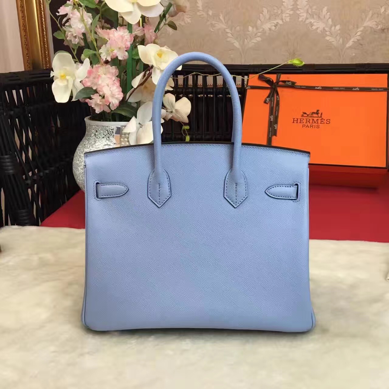 Hermes Epsom Birkin sky top leather handbags