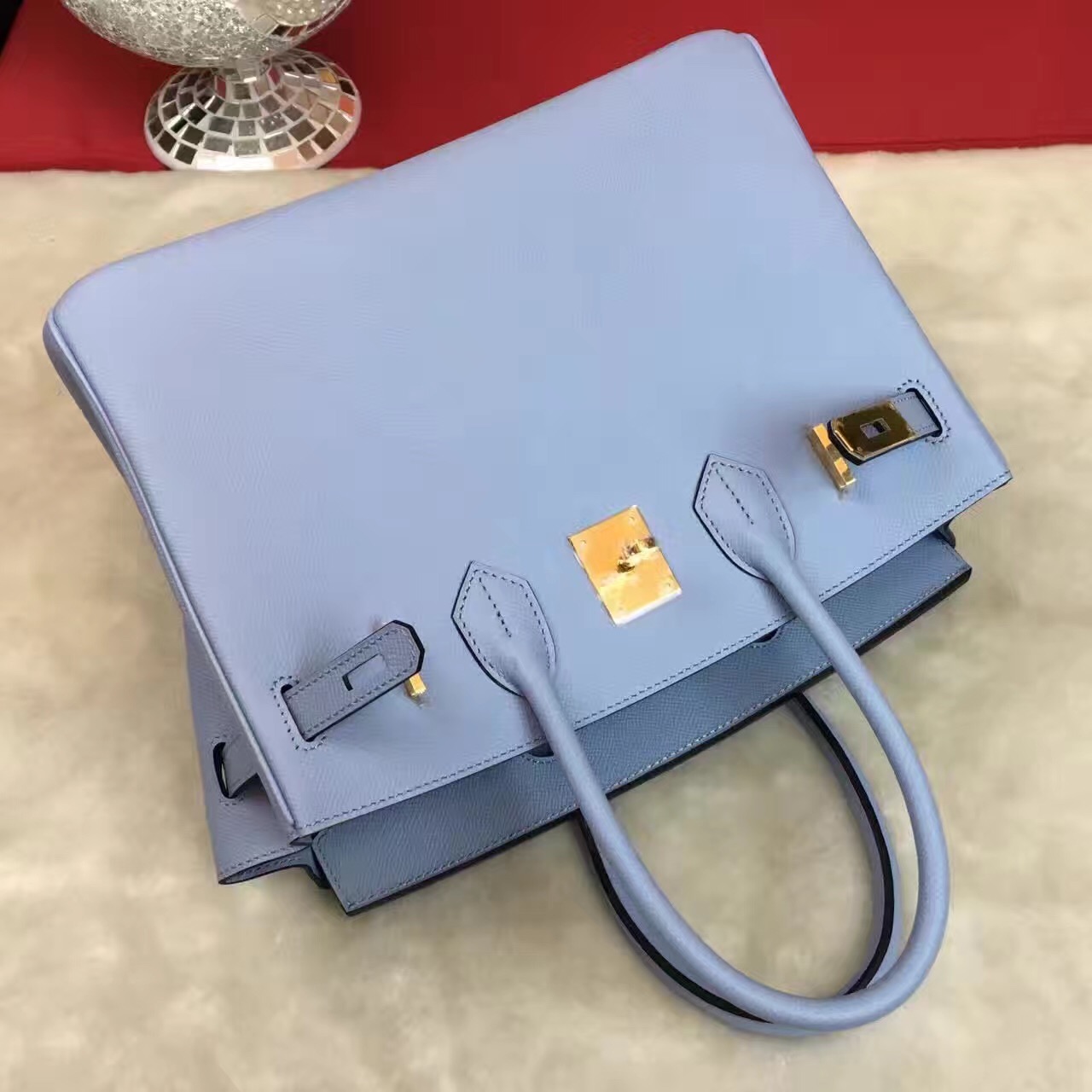 Hermes Epsom Birkin sky top leather handbags