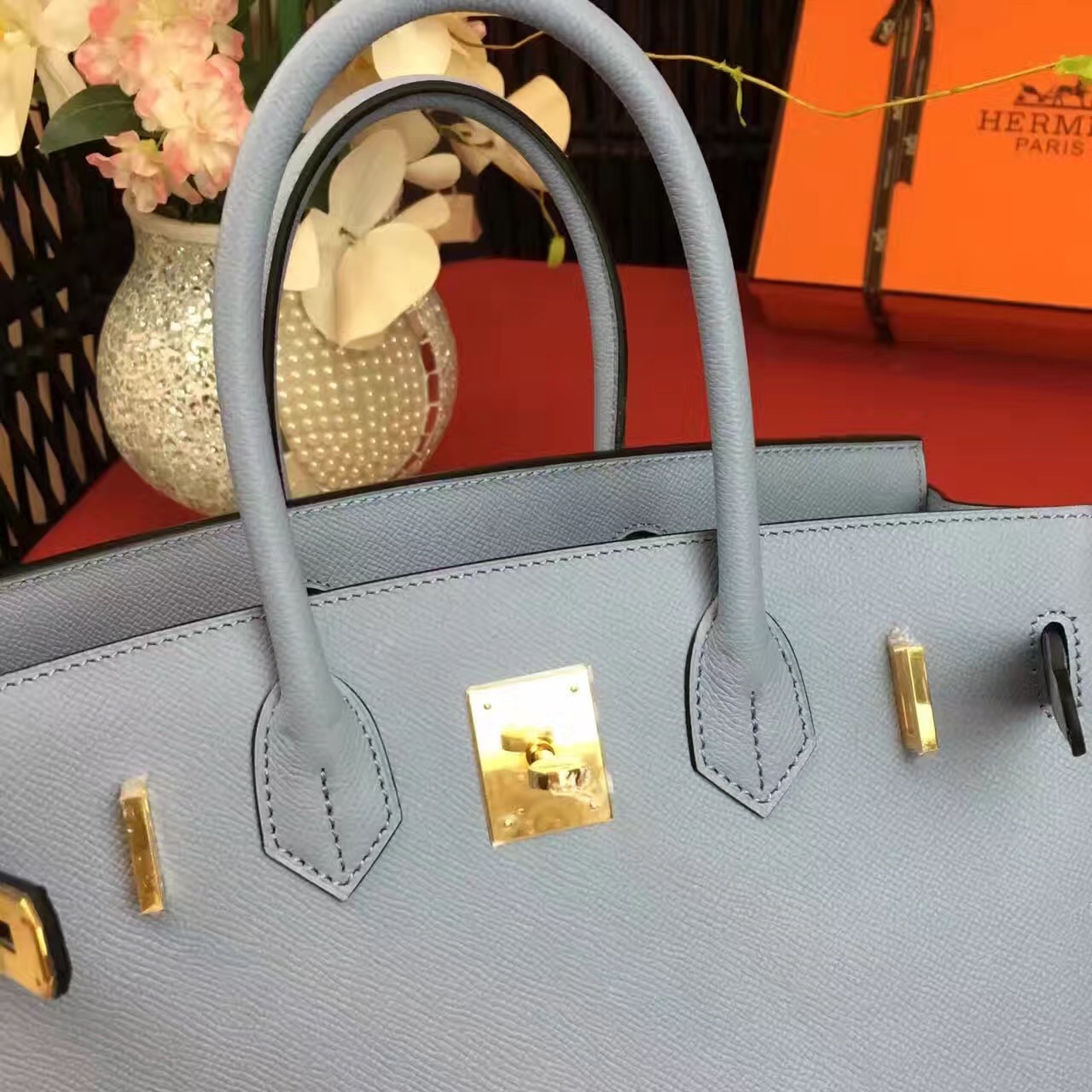 Hermes Epsom Birkin sky top leather handbags