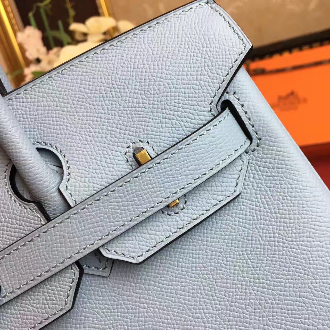 Hermes Epsom Birkin sky top leather handbags