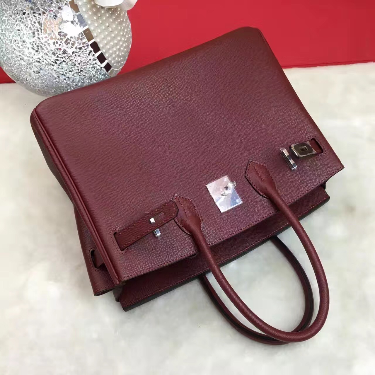 Hermes Epsom Birkin wine top leather handbags