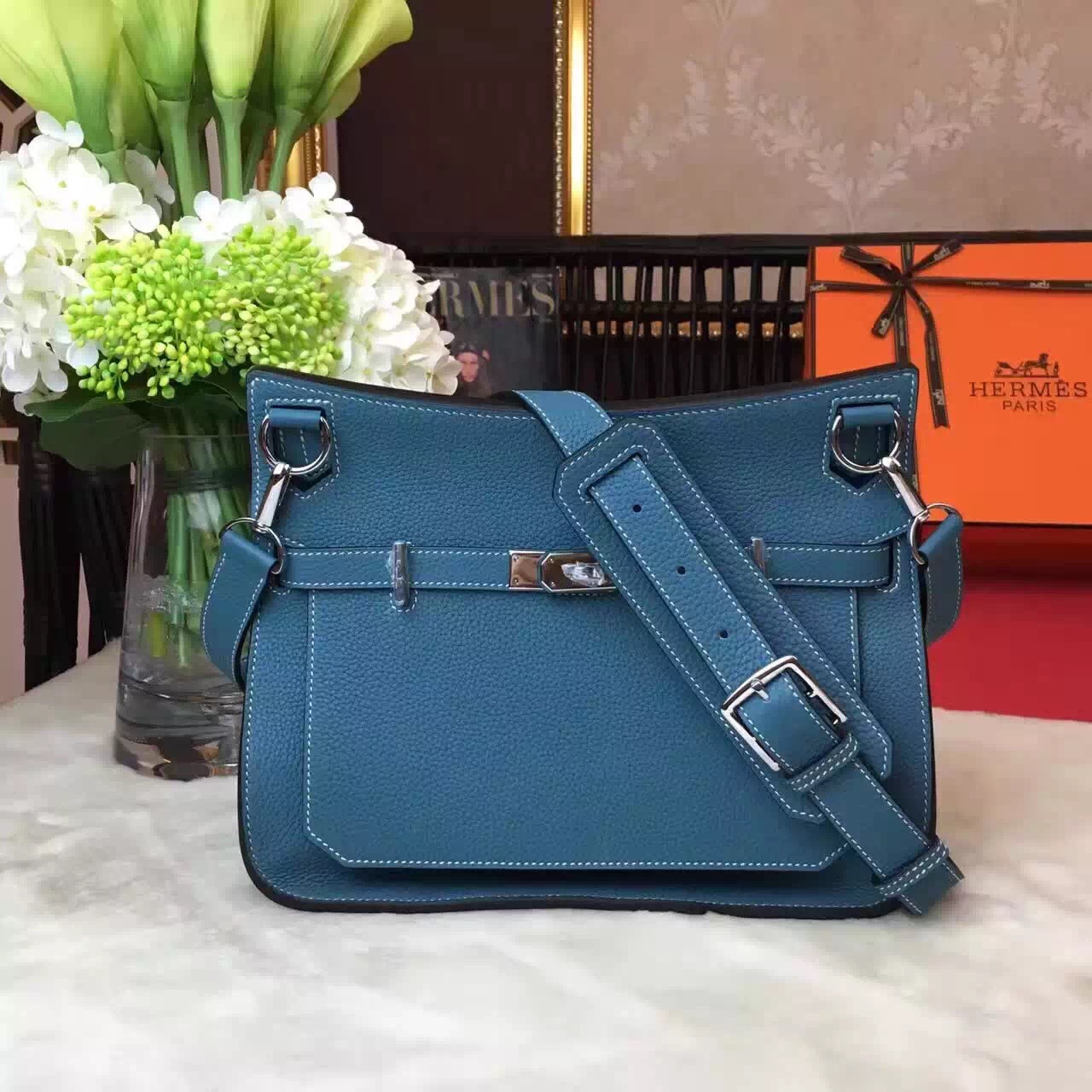 Hermes Jypsiere top leather blue handbags