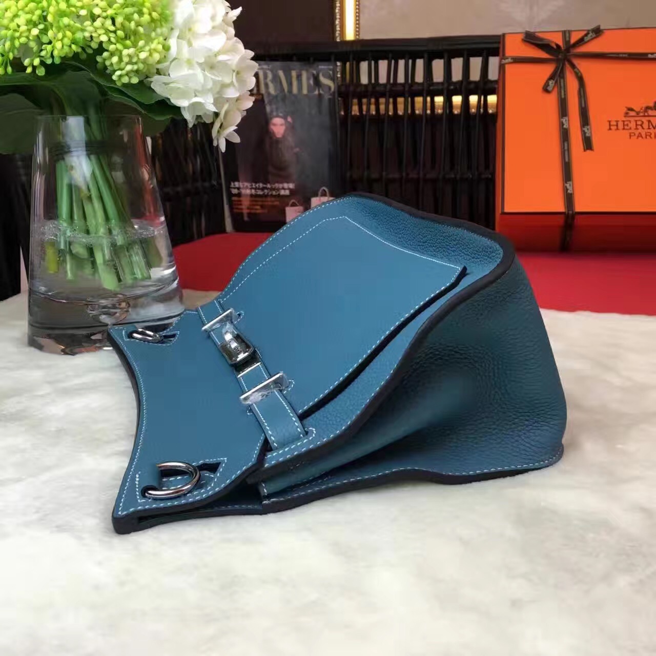 Hermes Jypsiere top leather blue handbags