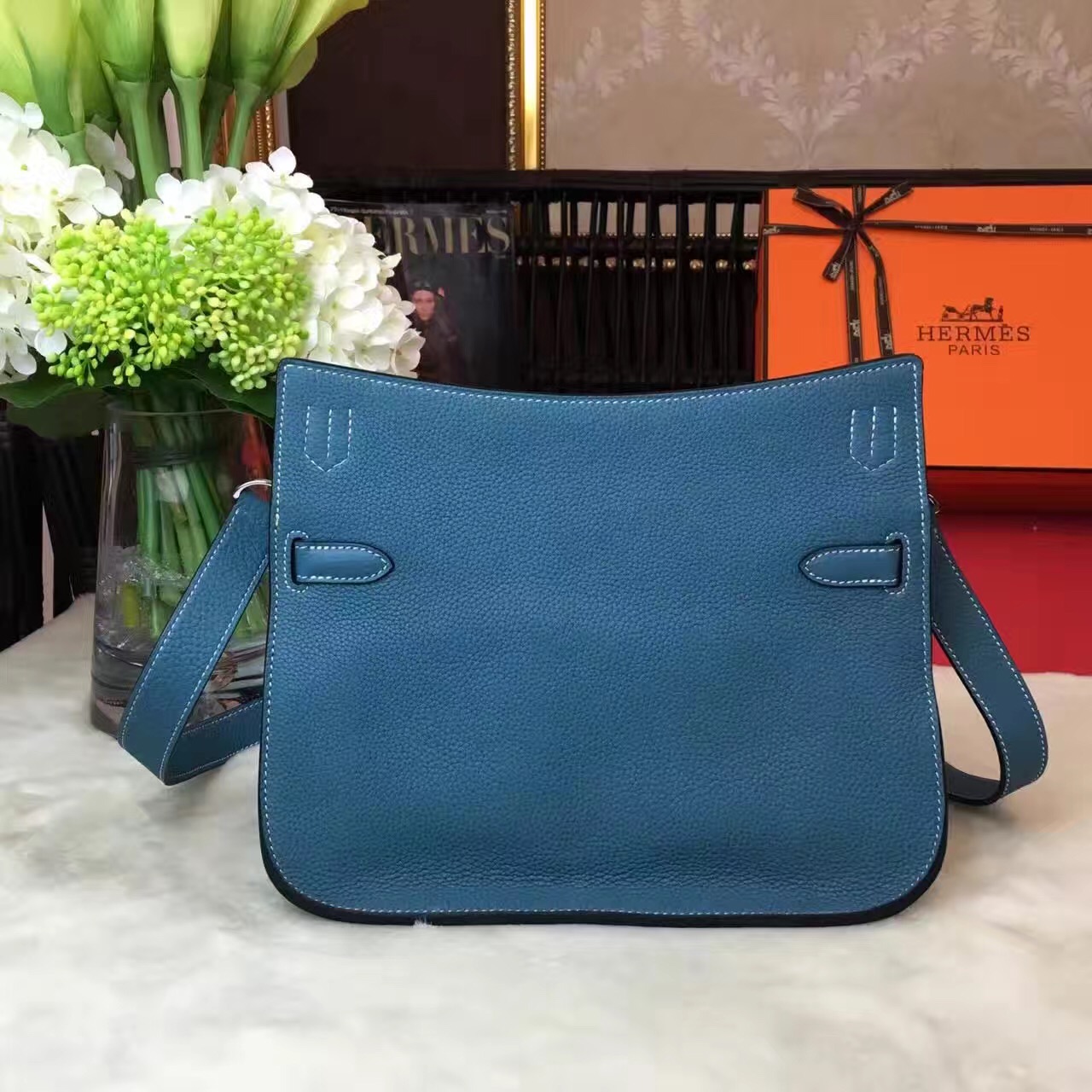 Hermes Jypsiere top leather blue handbags