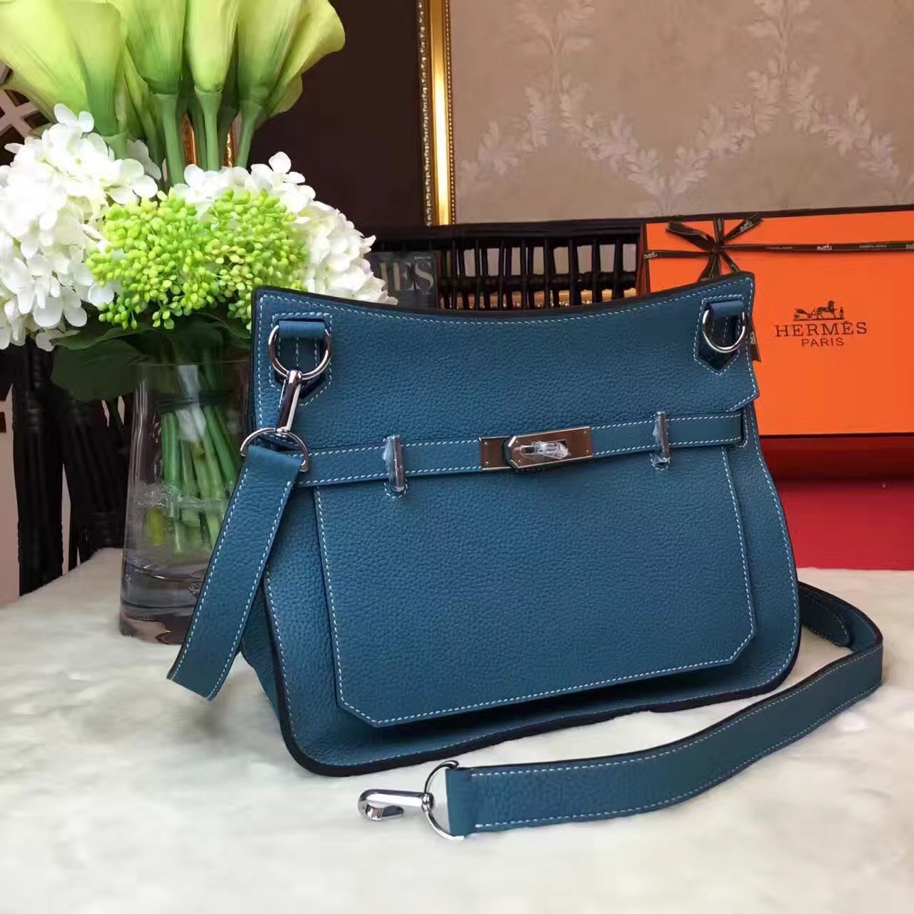 Hermes Jypsiere top leather blue handbags