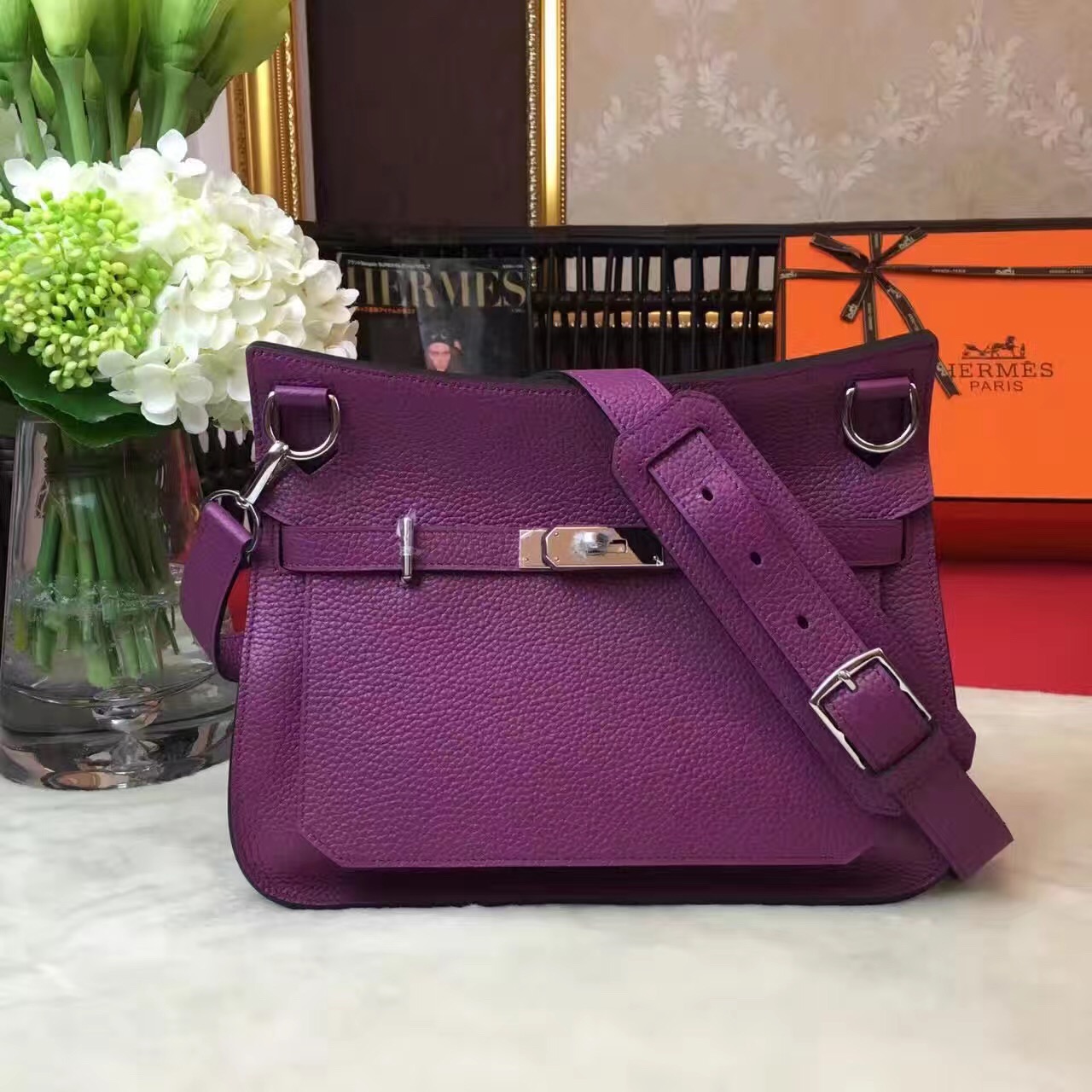 Hermes Jypsiere top leather purple handbags