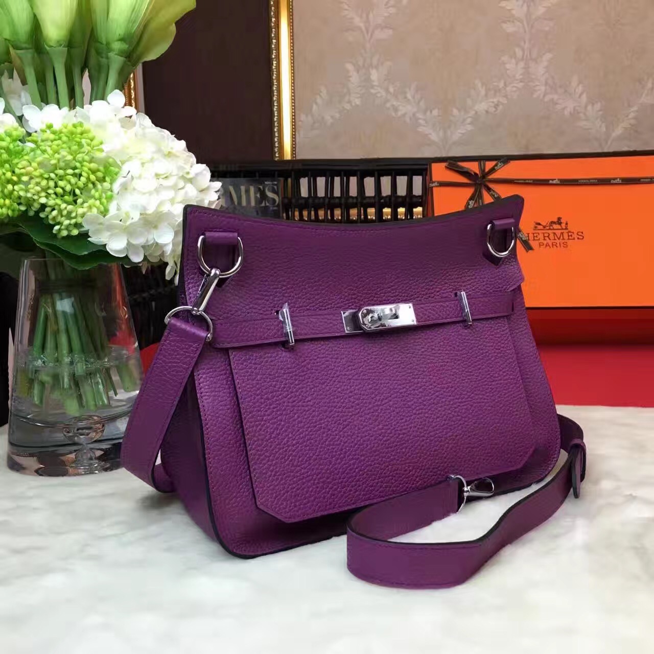 Hermes Jypsiere top leather purple handbags