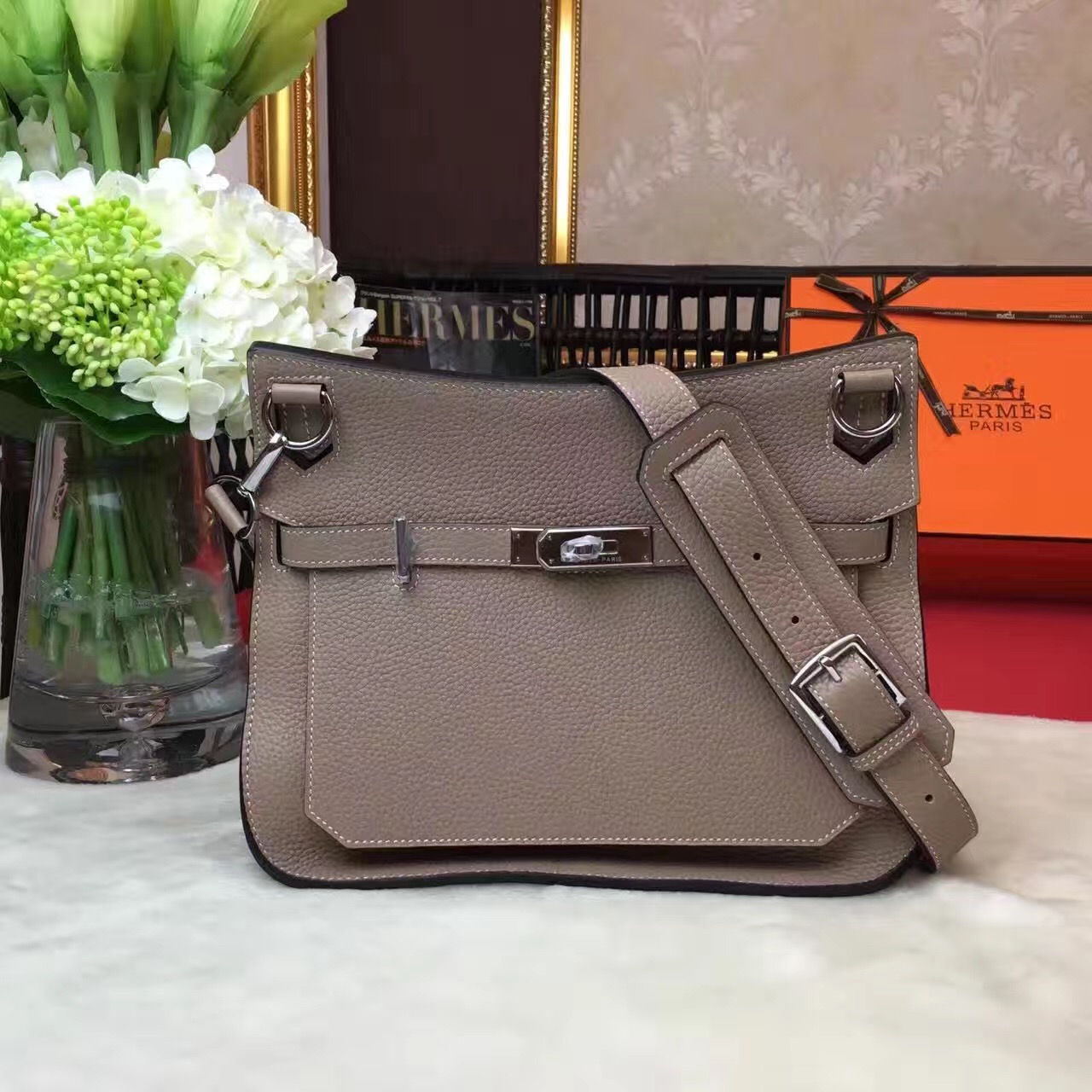 Hermes Jypsiere top leather gray handbags