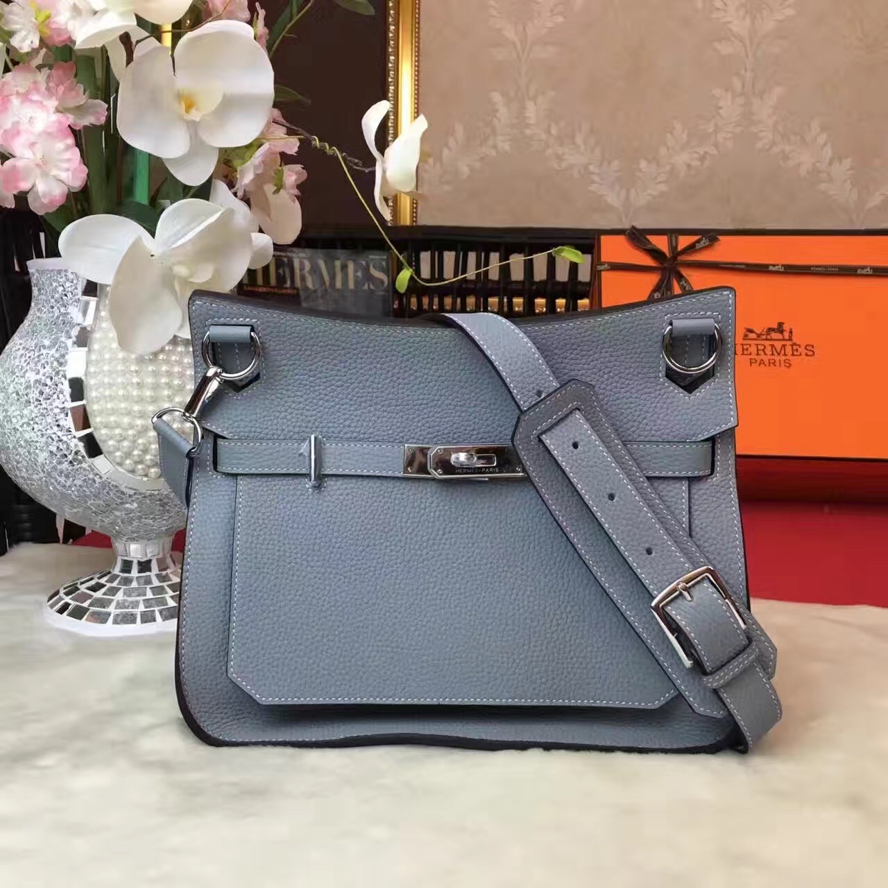 Hermes top leather gray Jypsiere handbags