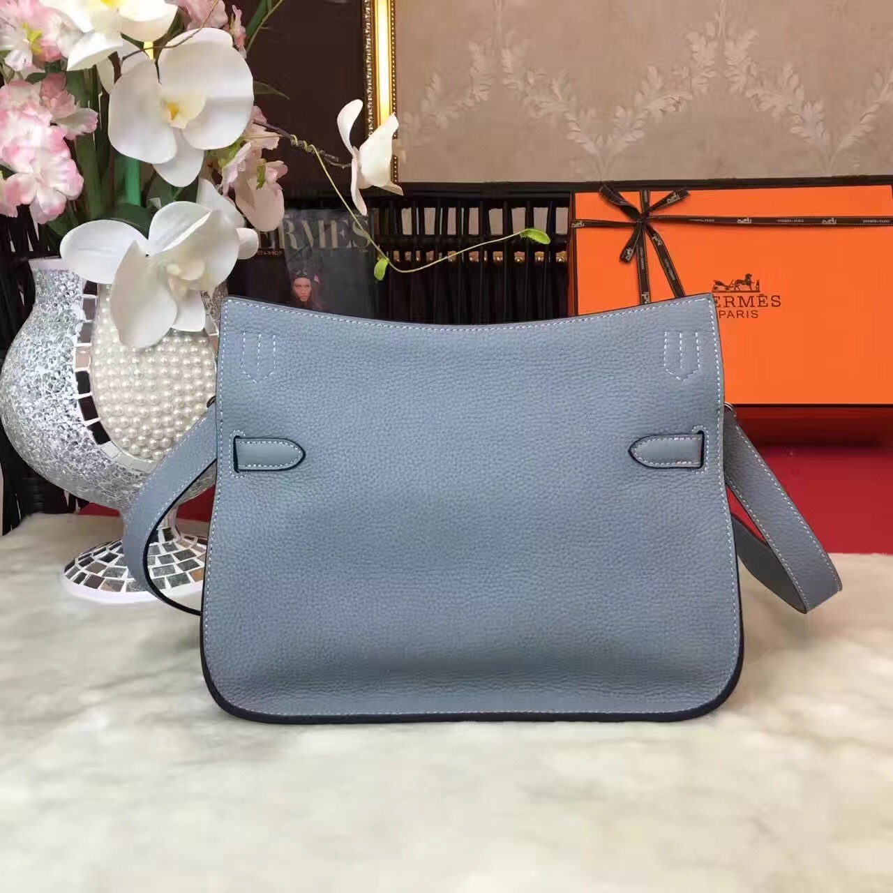 Hermes top leather gray Jypsiere handbags