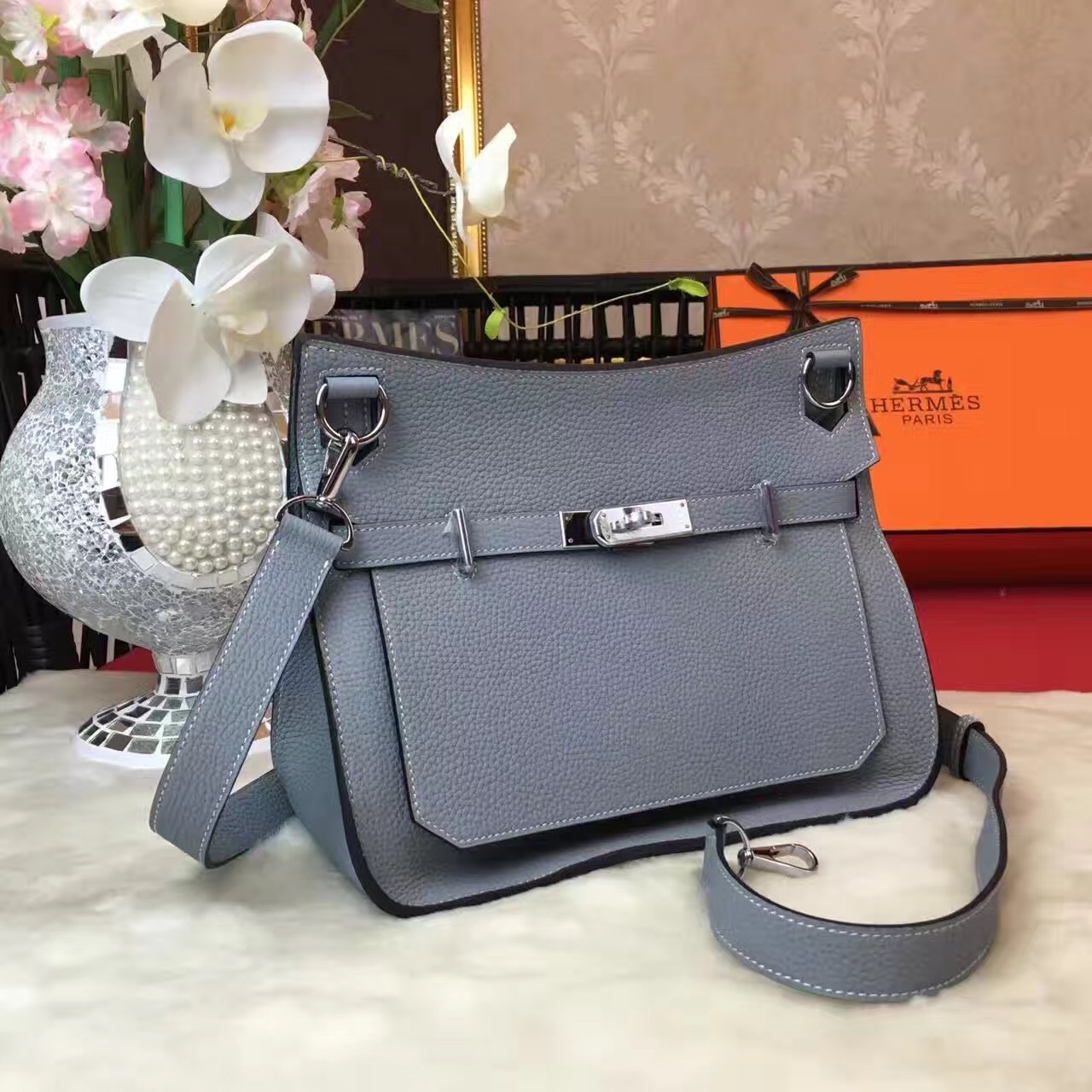 Hermes top leather gray Jypsiere handbags