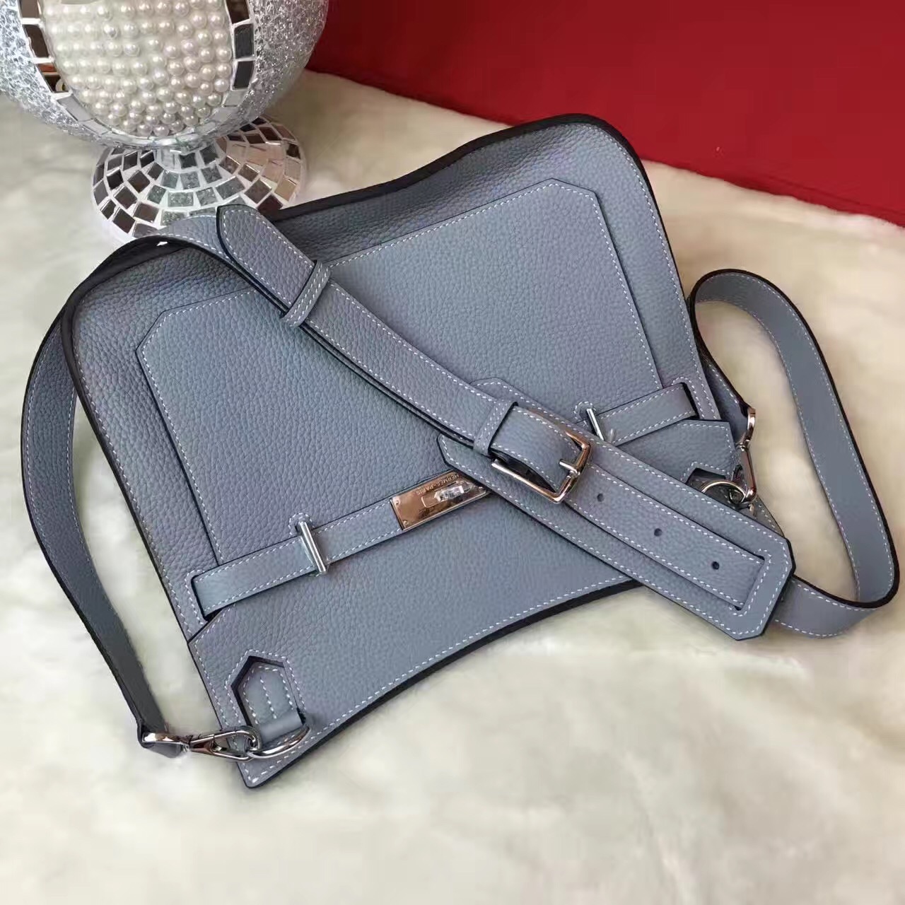 Hermes top leather gray Jypsiere handbags